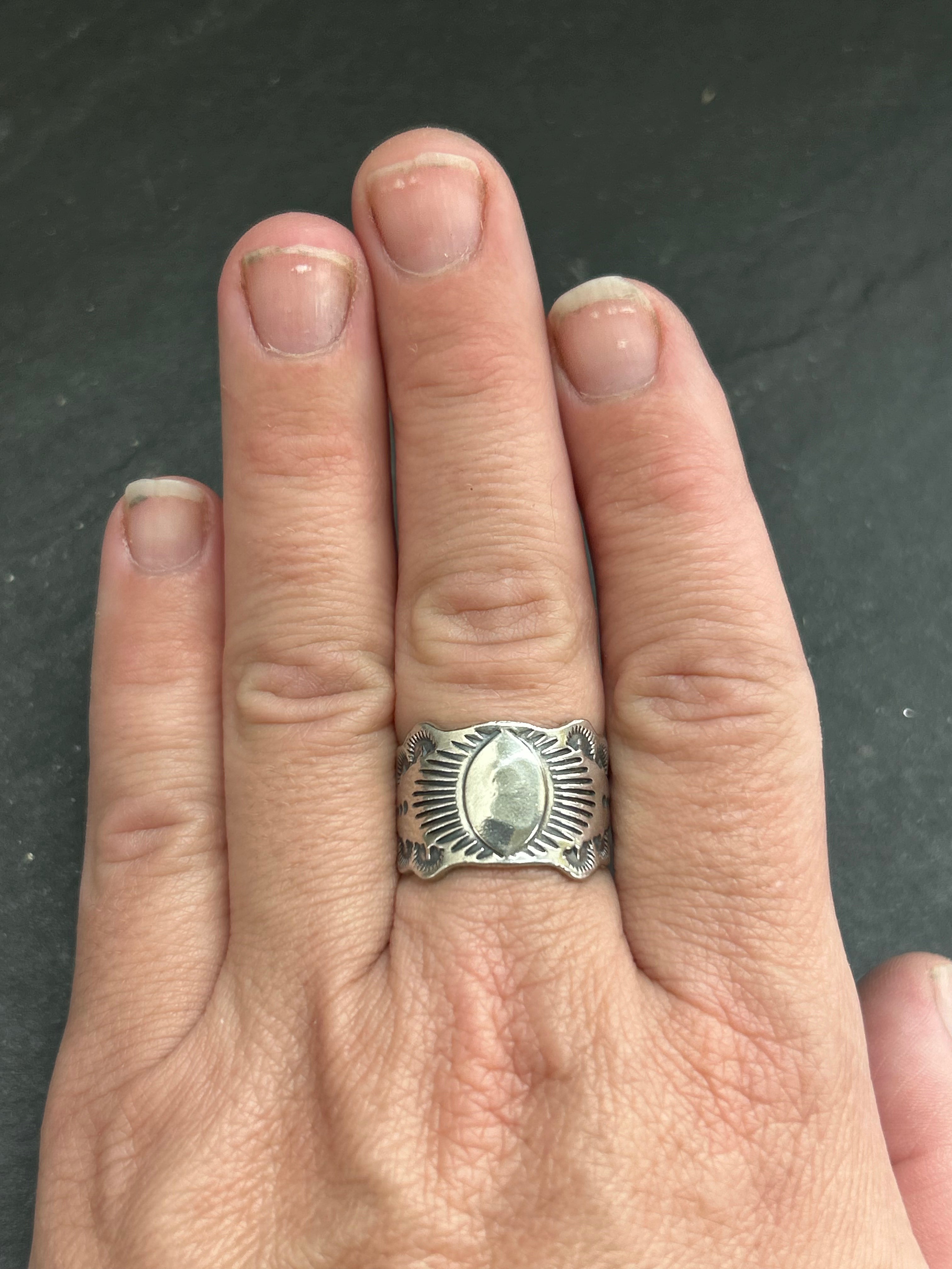 Sterling Silver Hand Stamped Wide Band Ring Style #5