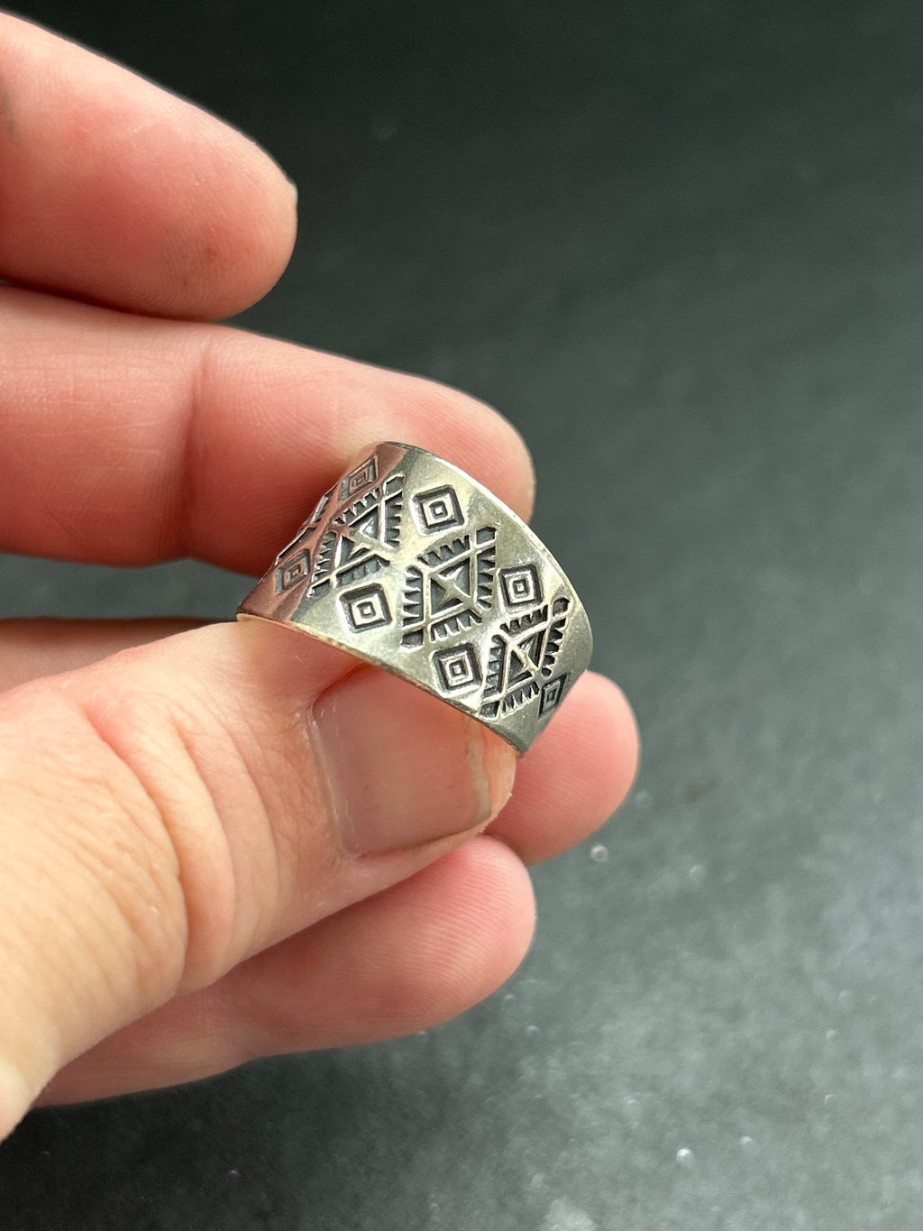 Sterling Silver Hand-stamped Wide Band Ring Style #4