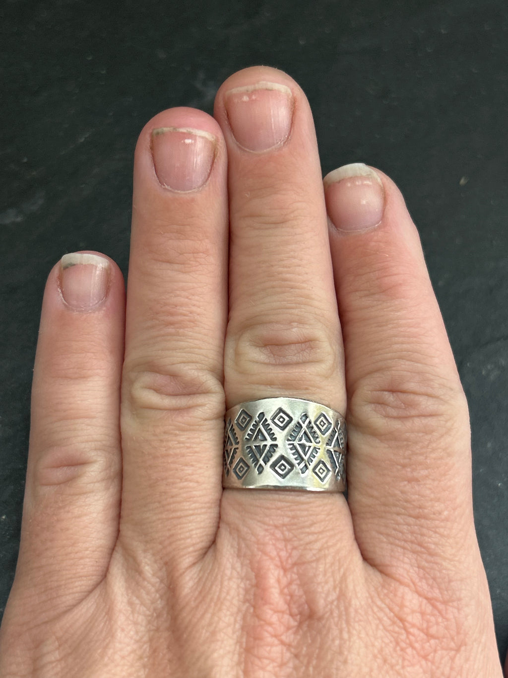 Sterling Silver Hand-stamped Wide Band Ring Style #4