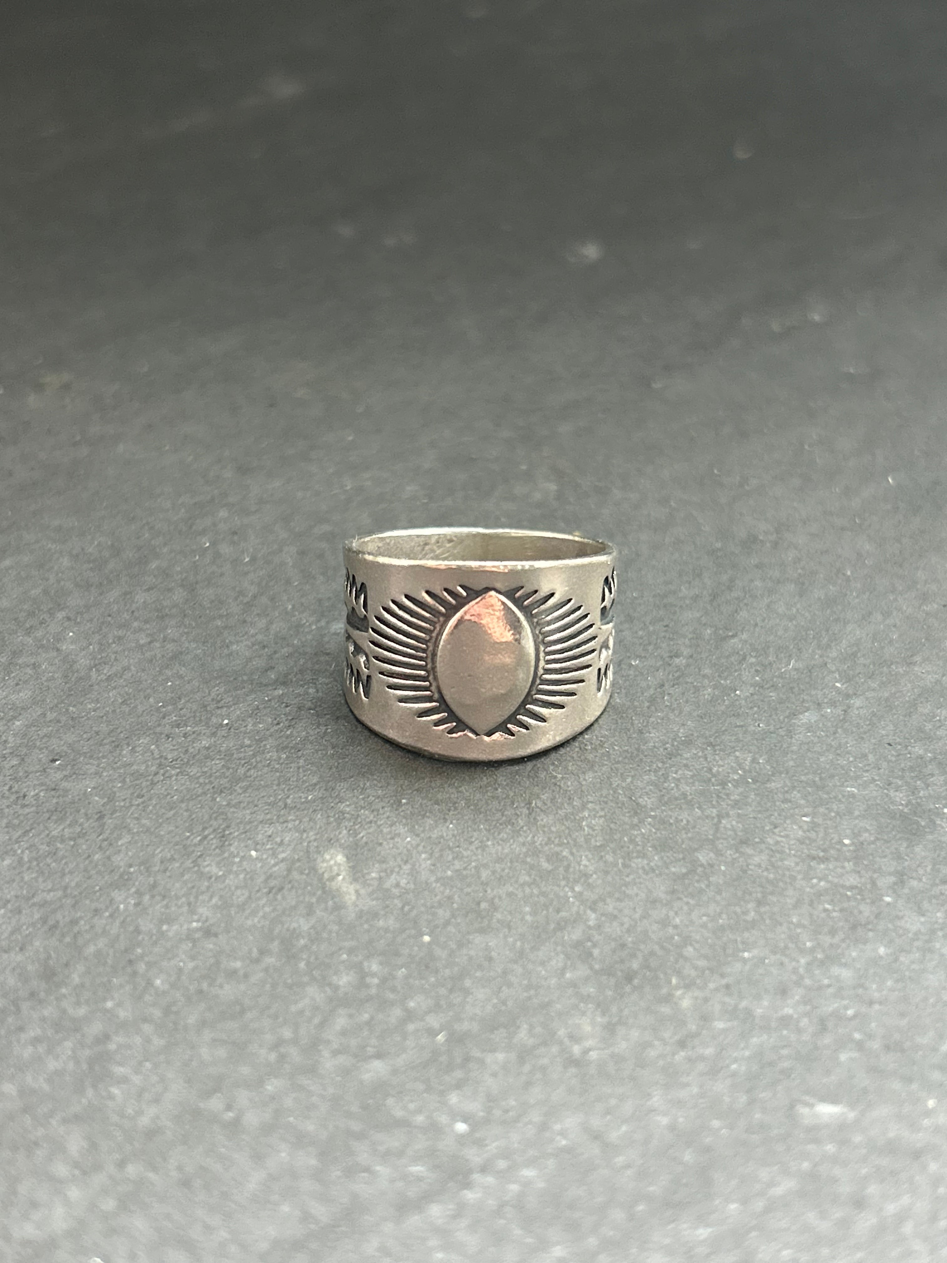 Sterling Silver Hand-Stamped Wide Band Ring Style #3