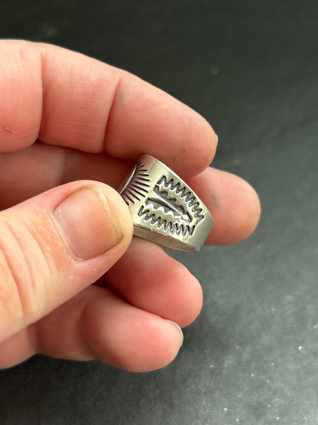 Sterling Silver Hand-Stamped Wide Band Ring Style #3
