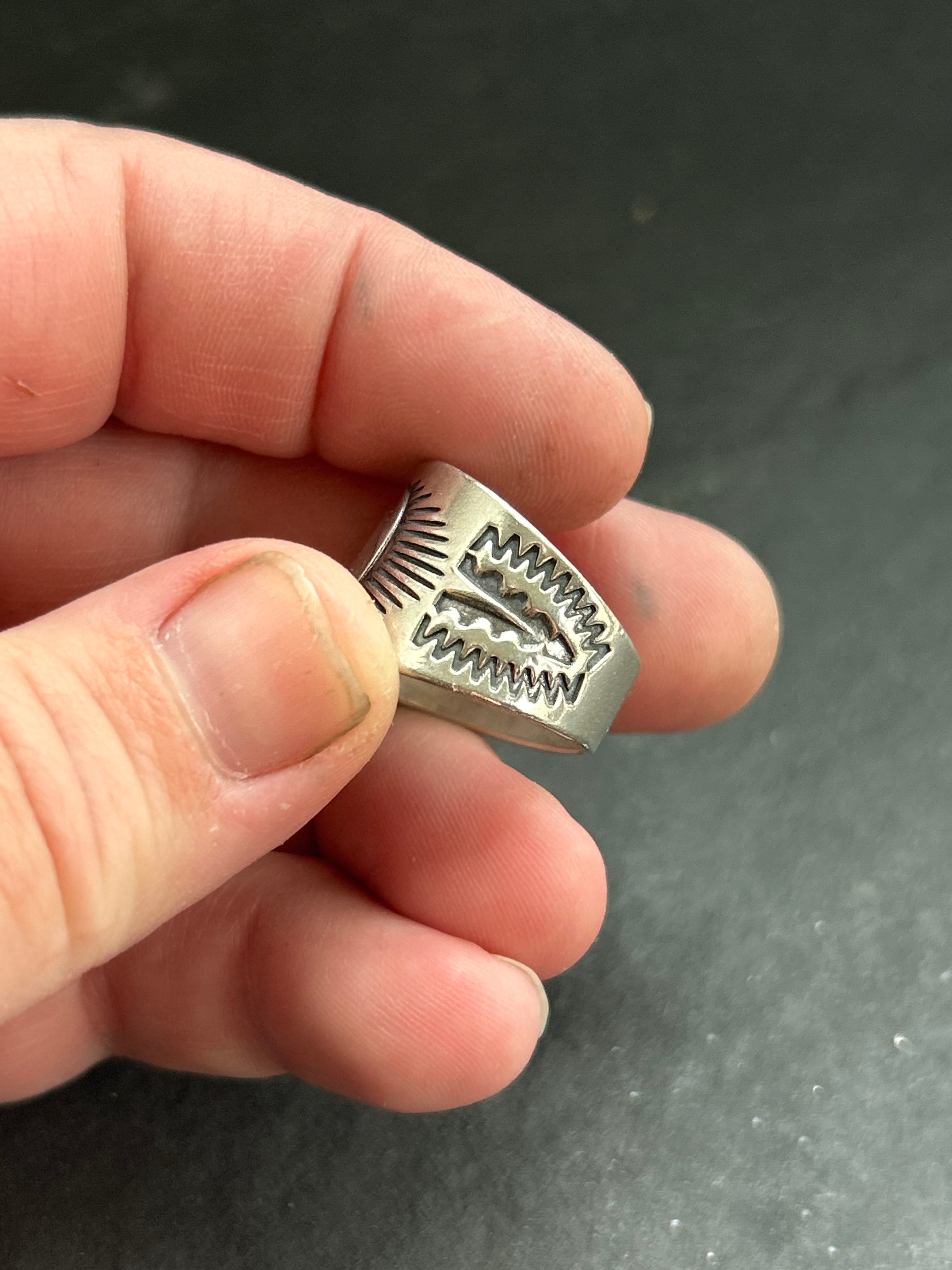 Sterling Silver Hand-Stamped Wide Band Ring Style #3
