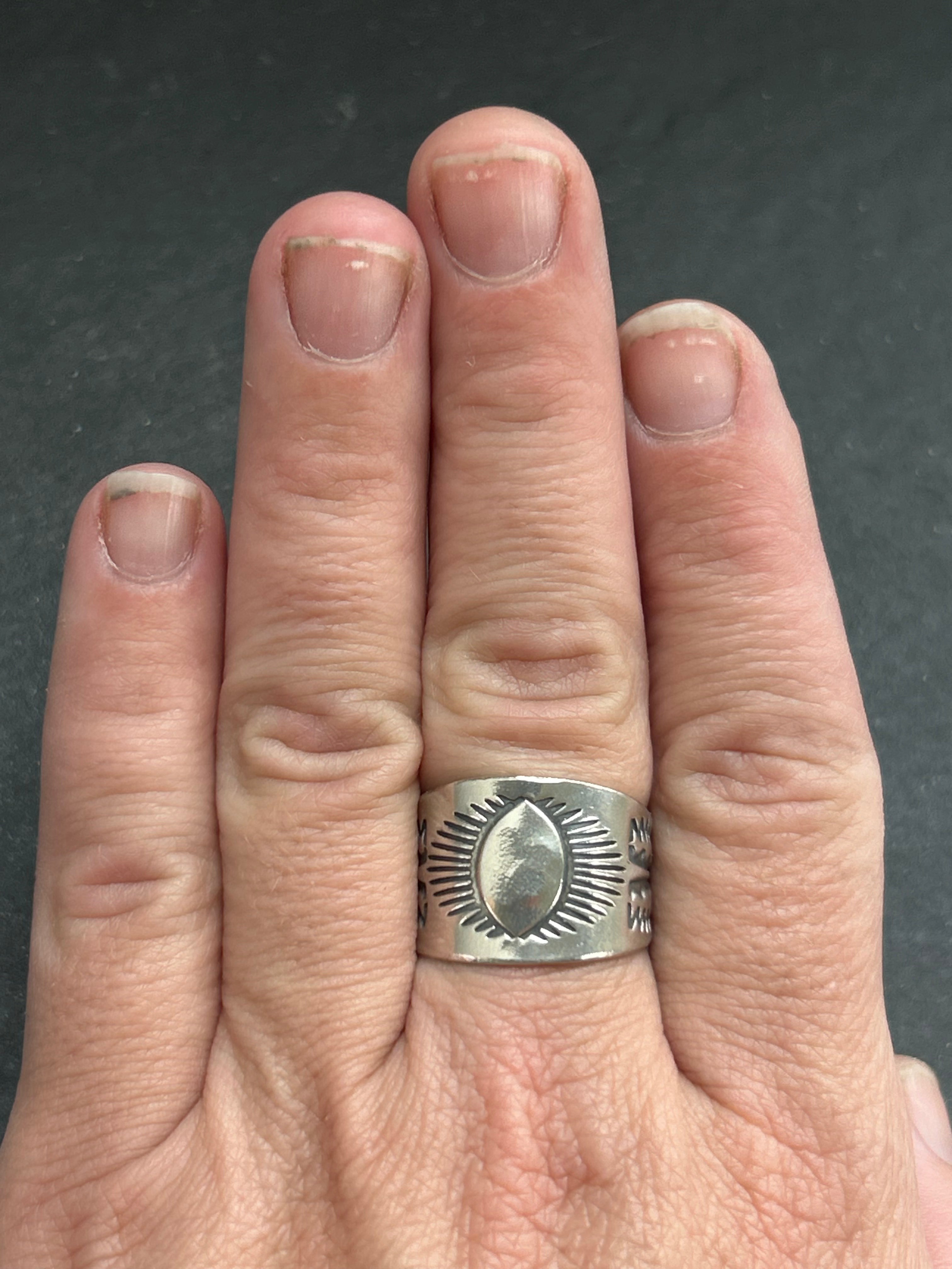 Sterling Silver Hand-Stamped Wide Band Ring Style #3
