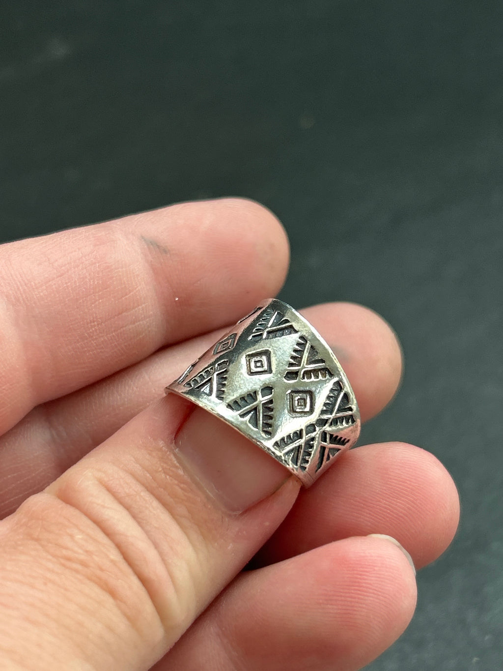 Sterling Silver Hand-Stamped Wide Band Ring Style #2
