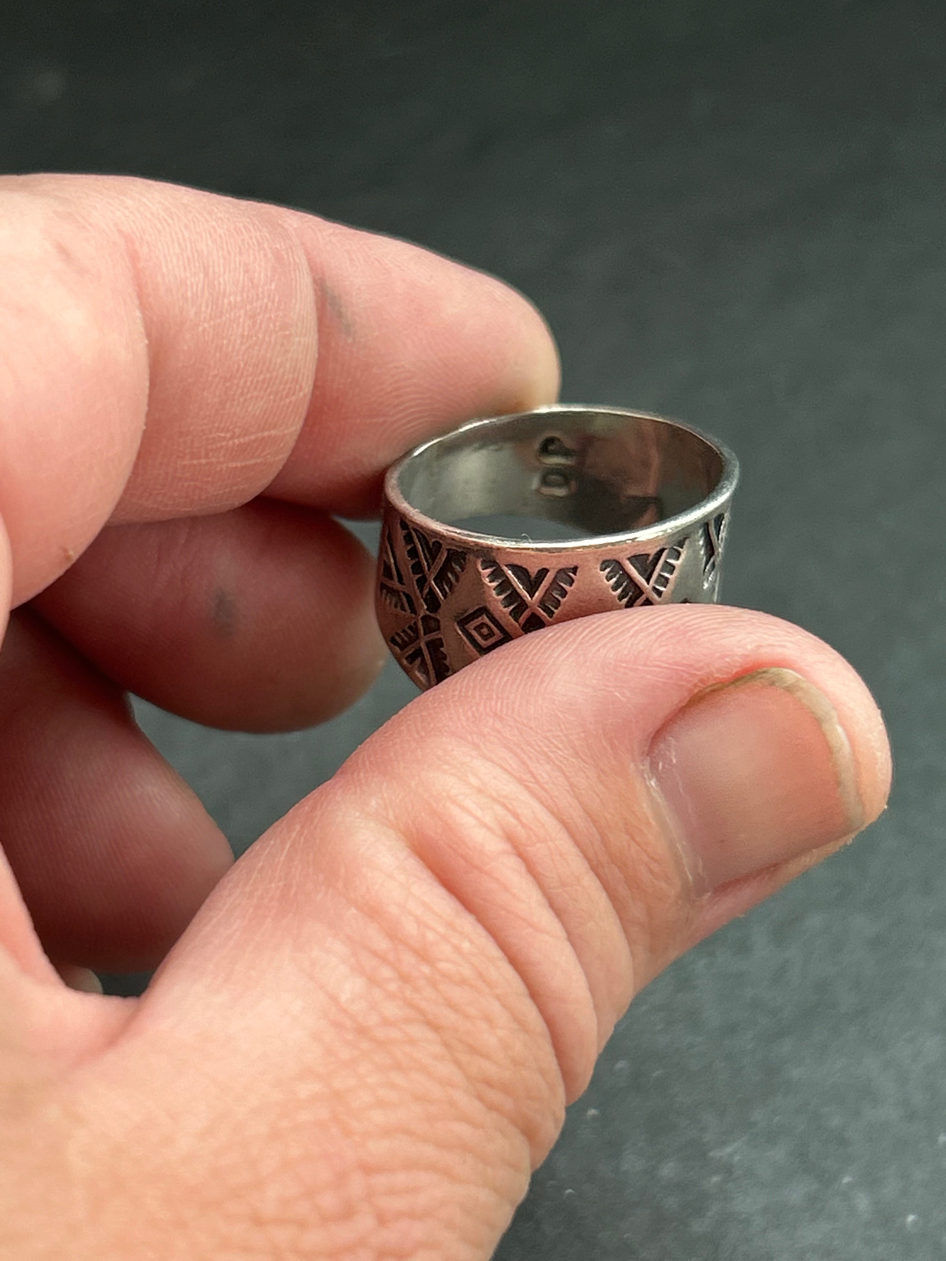 Sterling Silver Hand-Stamped Wide Band Ring Style #2