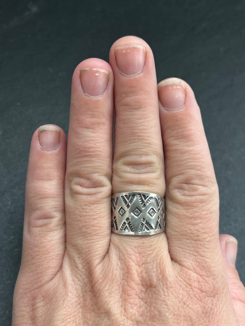 Sterling Silver Hand-Stamped Wide Band Ring Style #2