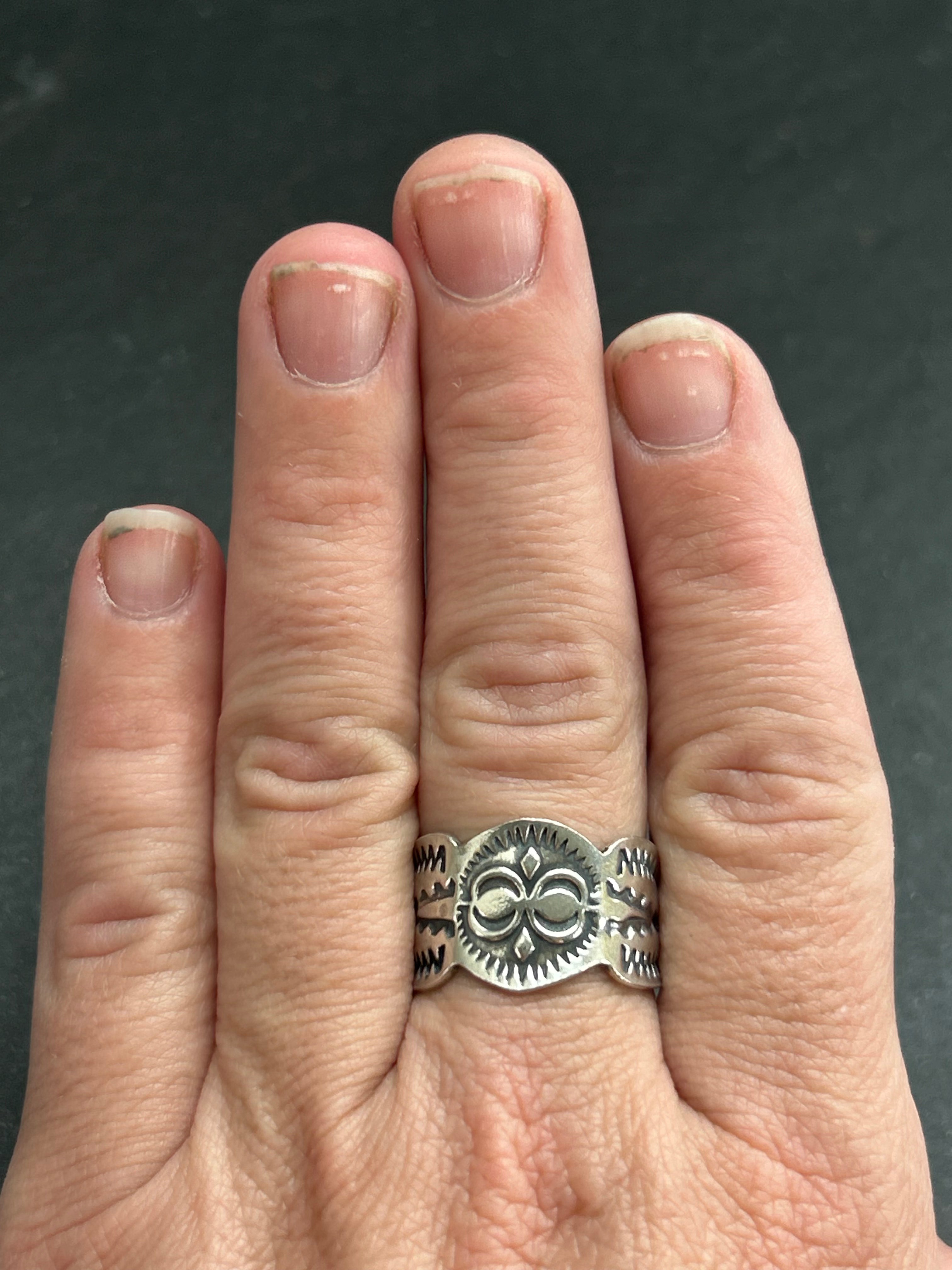 Sterling Silver Hand-Stamped Wide Band Ring Style #1