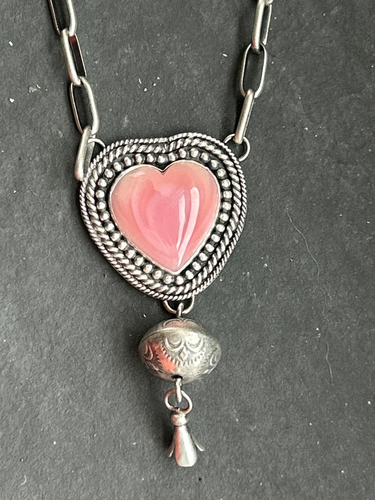 Sterling Silver Pink Conch Heart Blossom Fixed Chain Necklace