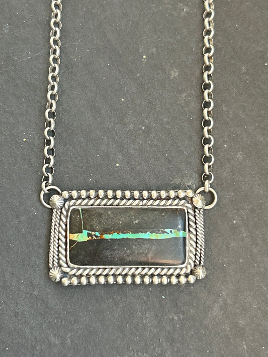Ribbon Blackjack Turquoise Bar Necklace