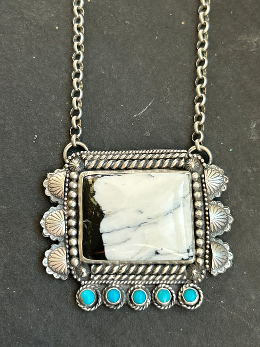 White Buffalo + Kingman Turquoise Bar Necklace