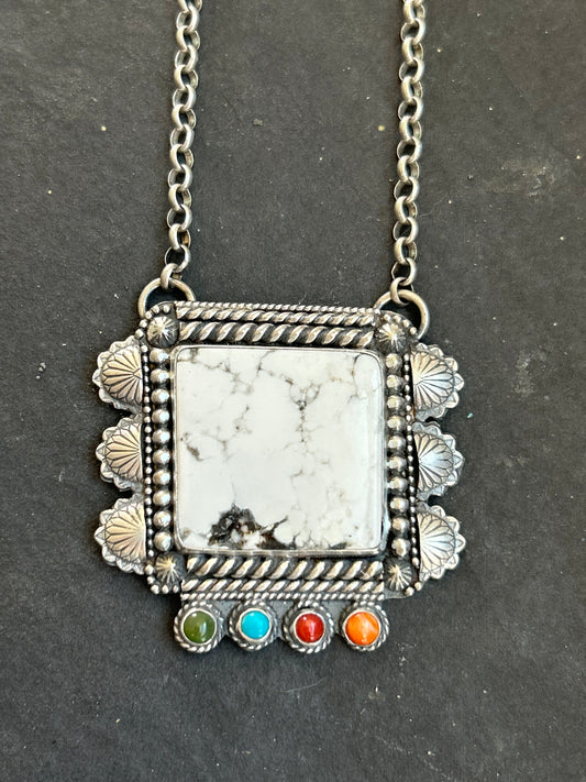 White Buffalo Rainbow Square Bar Necklace