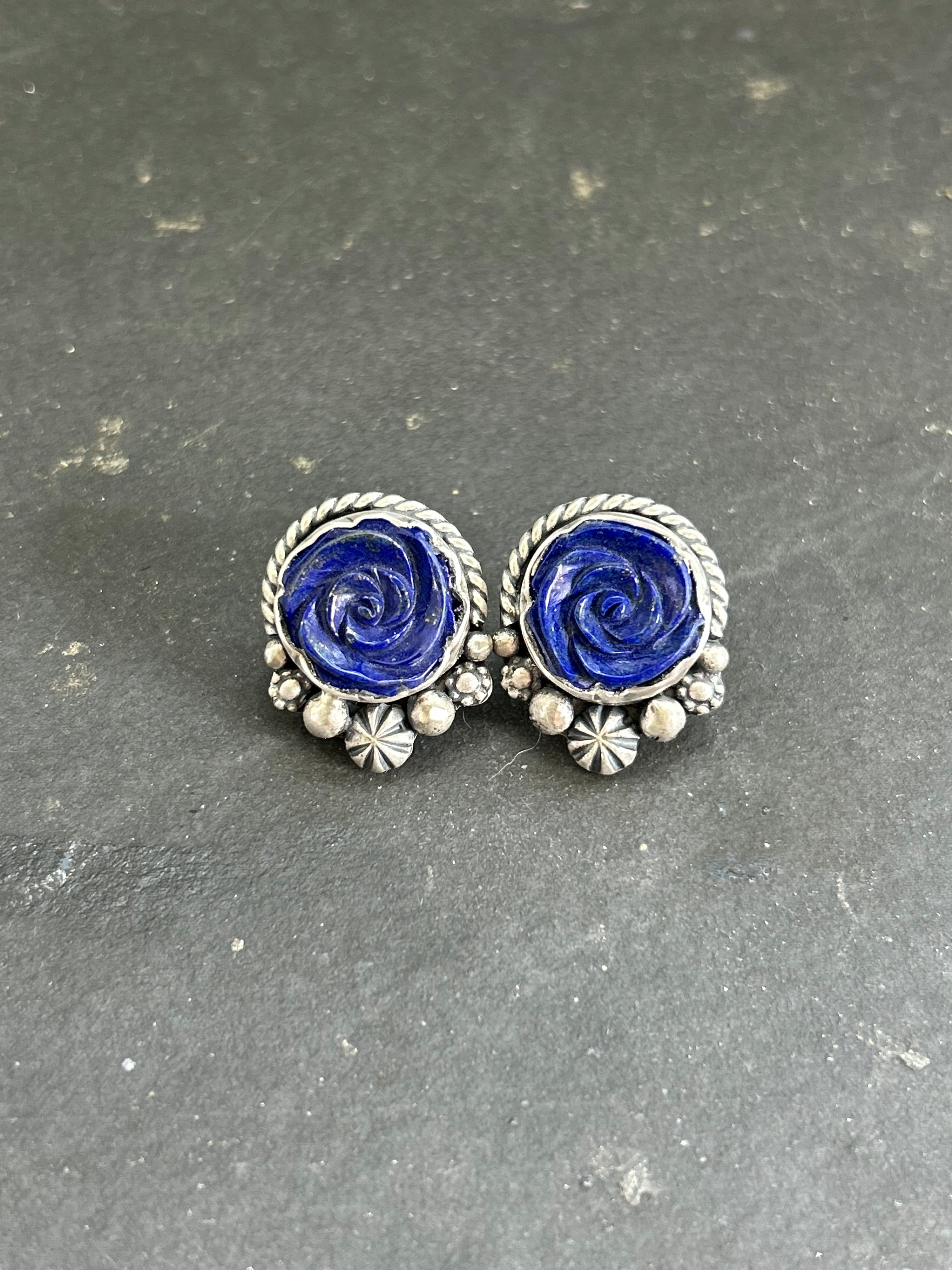 Lapis Lazuli Rose Studs