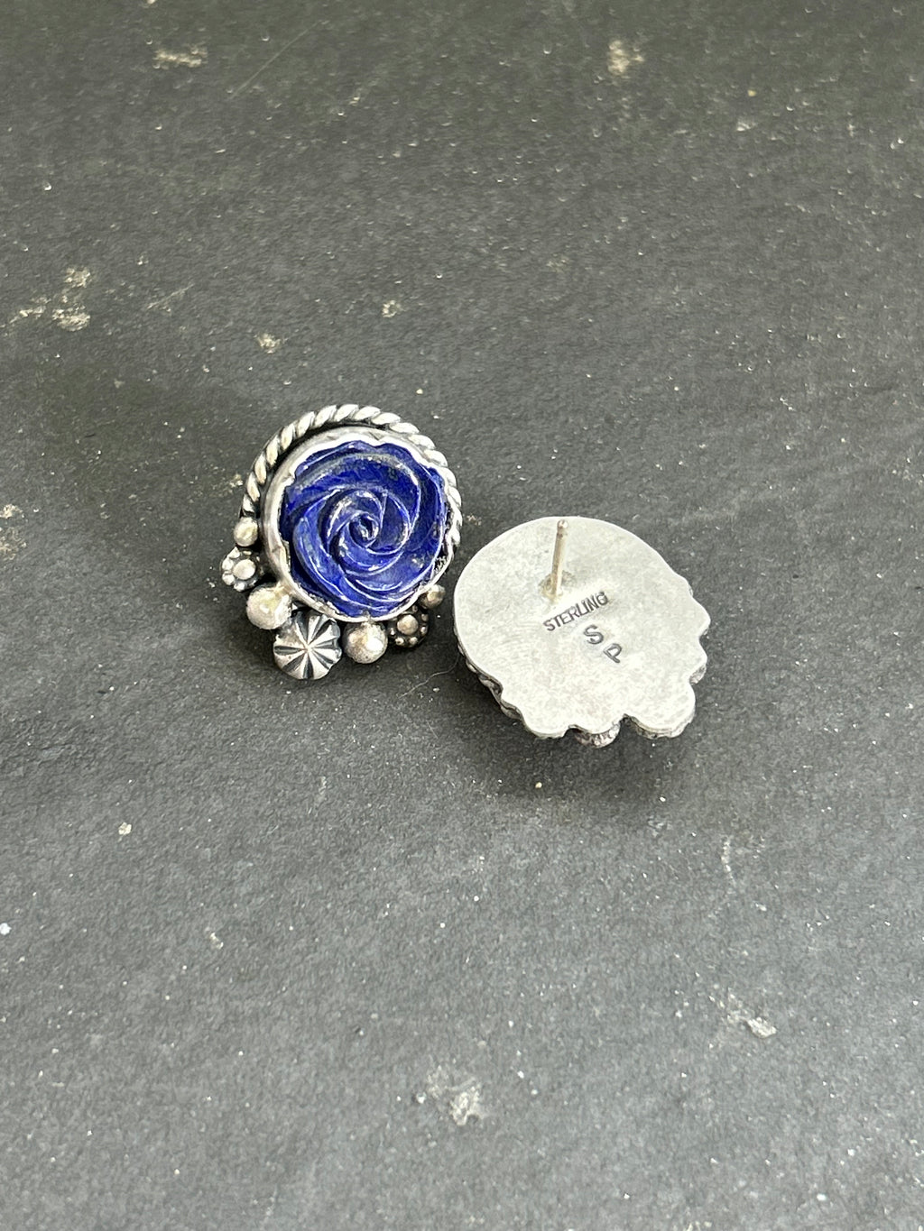Lapis Lazuli Rose Studs