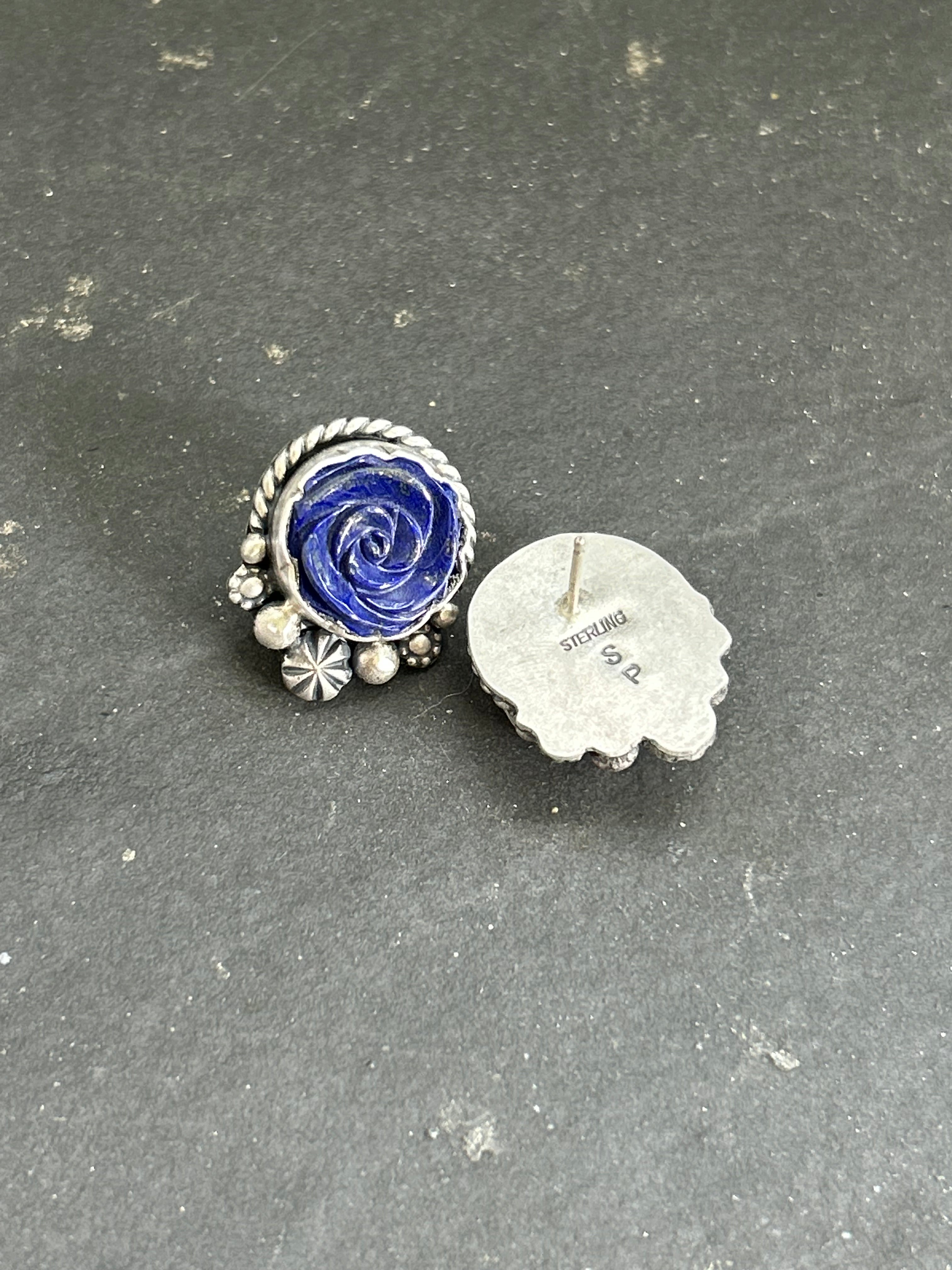 Lapis Lazuli Rose Studs