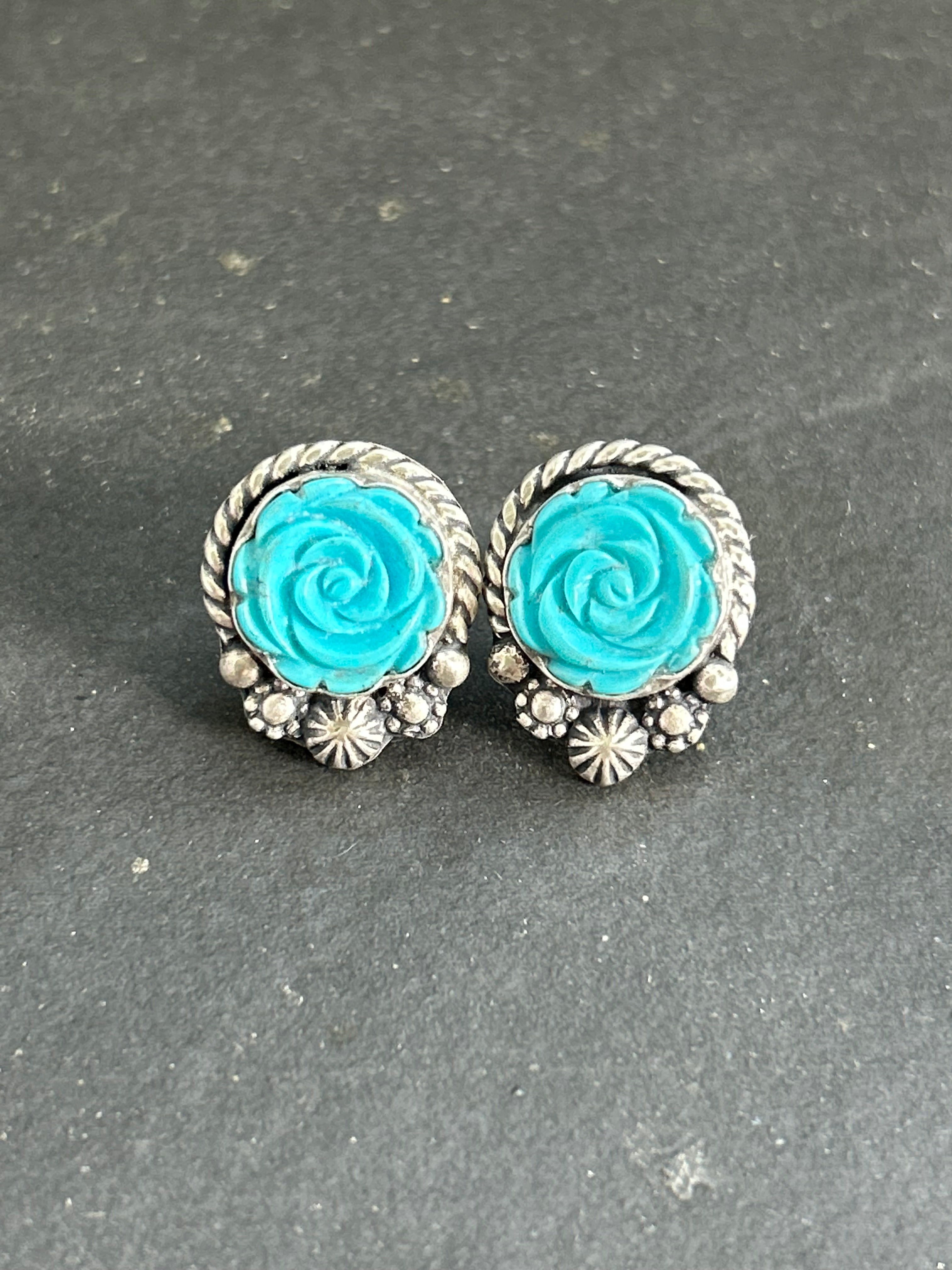 Kingman Turquoise Rose Studs