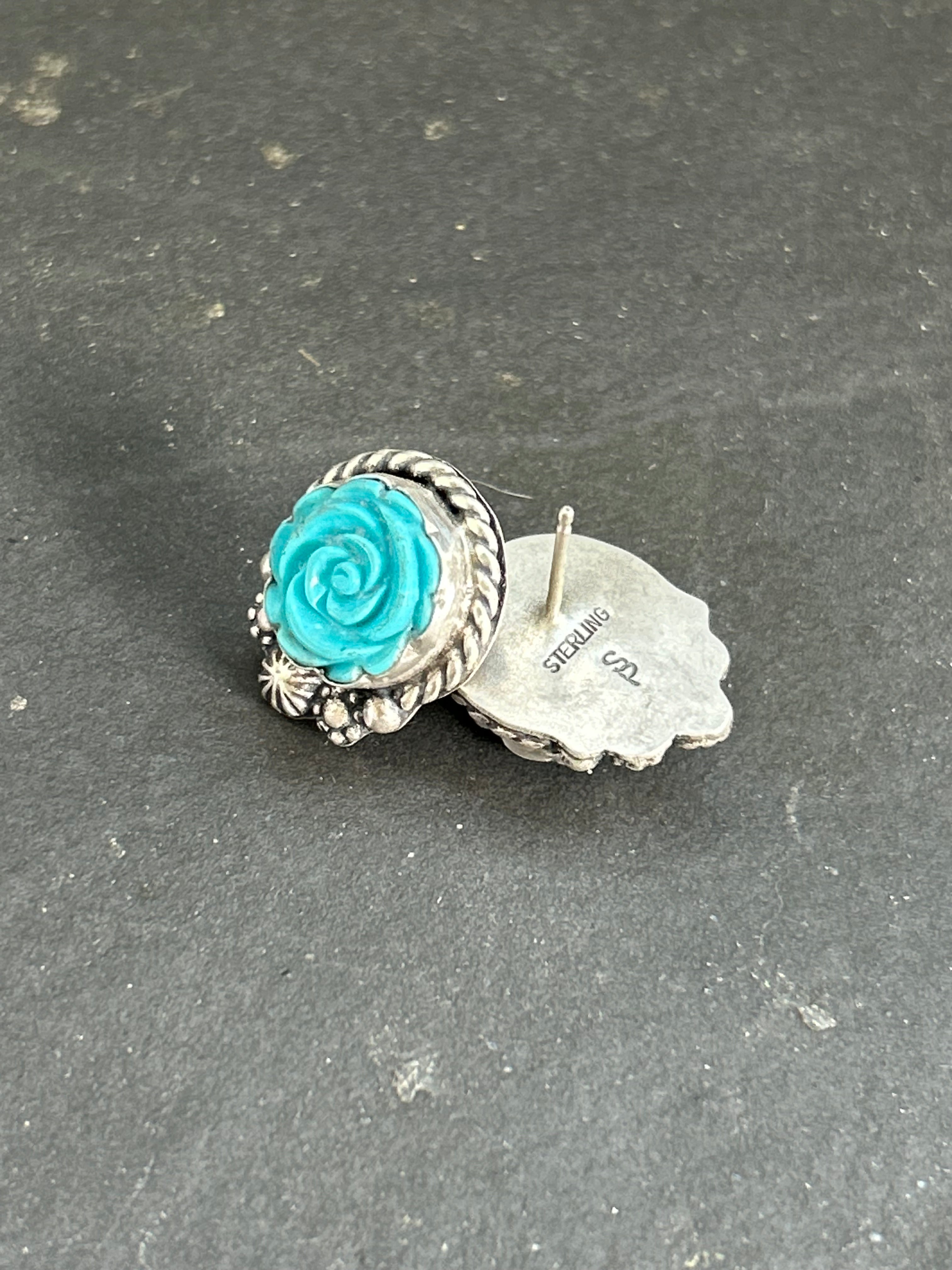 Kingman Turquoise Rose Studs