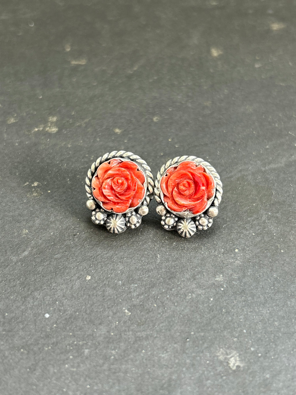 Red Spiny Oyster Rose Studs