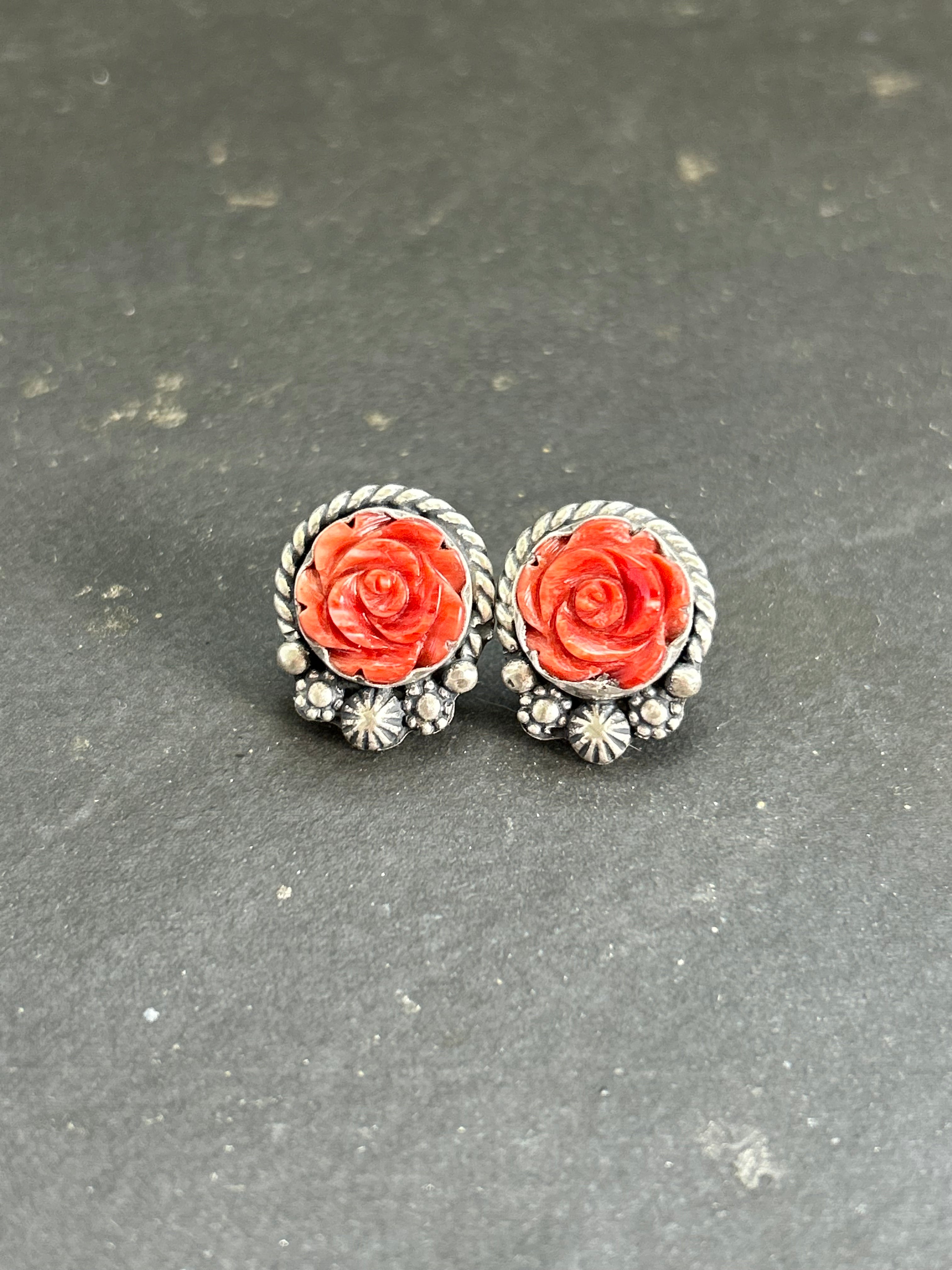 Red Spiny Oyster Rose Studs