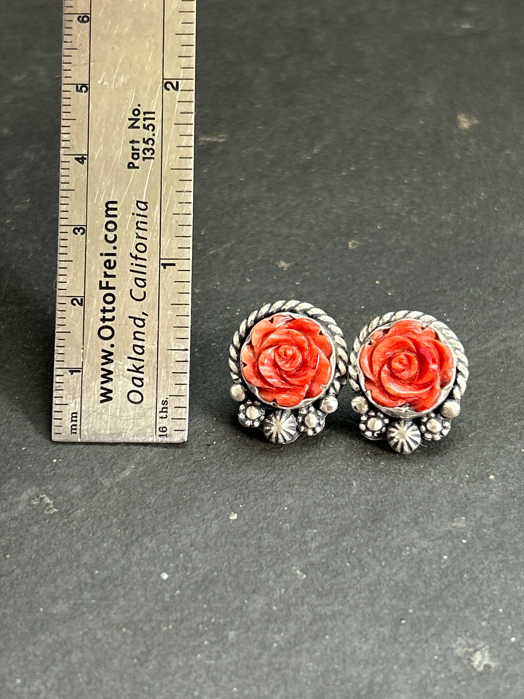Red Spiny Oyster Rose Studs