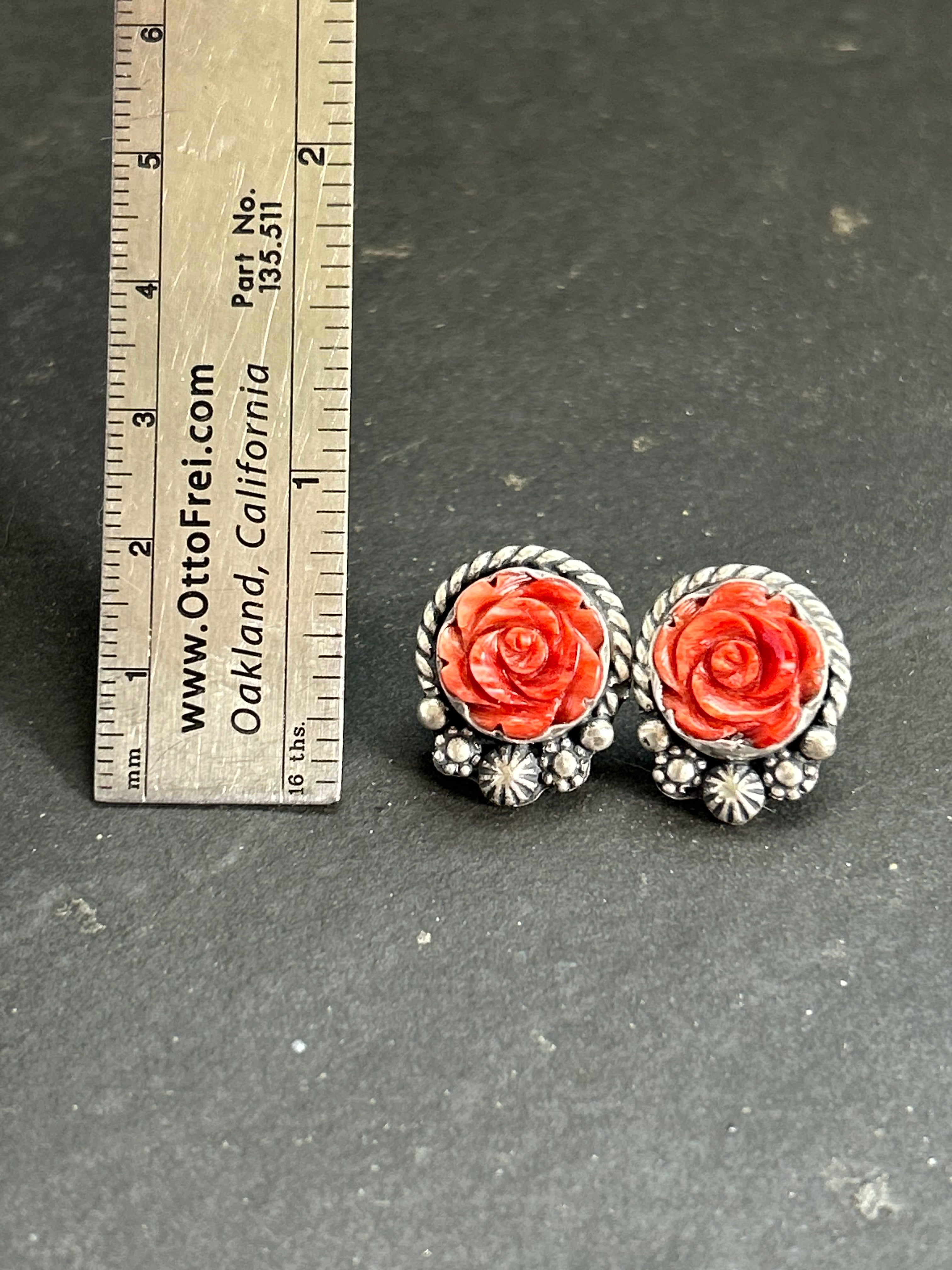 Red Spiny Oyster Rose Studs