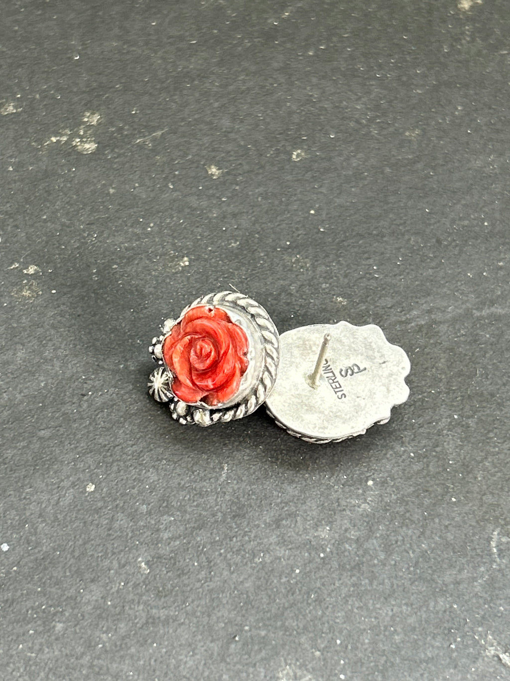 Red Spiny Oyster Rose Studs