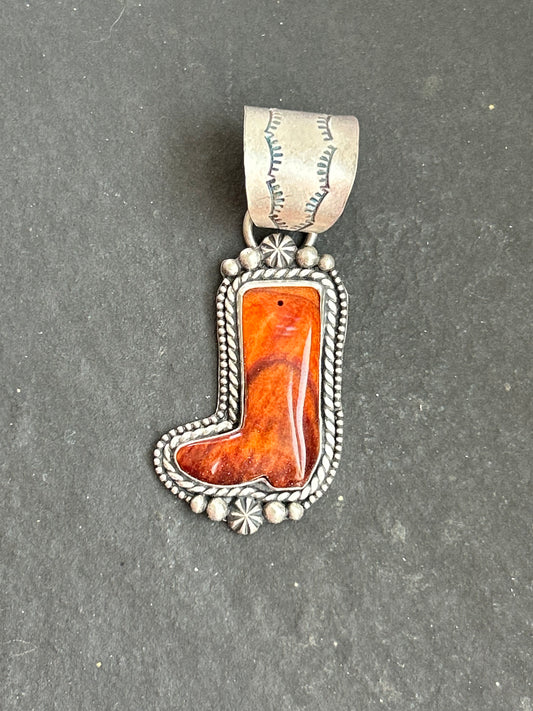Orange Spiny Oyster Cowboy Boot Pendant