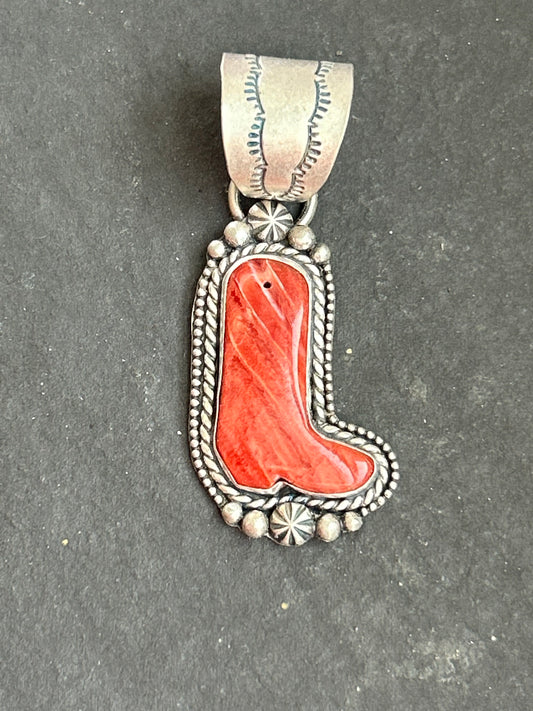 Red Spiny Oyster Cowboy Boot Pendant