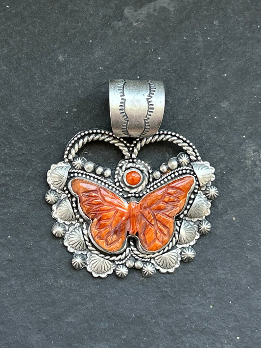 Orange Spiny Oyster Flutterby Pendant