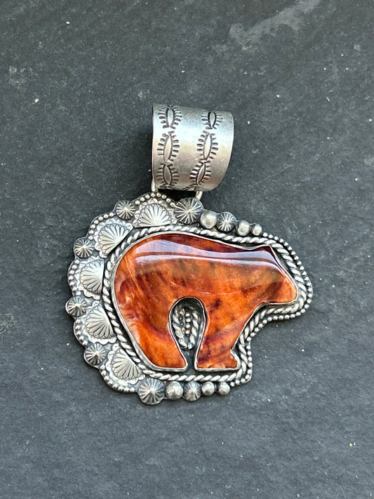 Orange Spiny Oyster Bear Pendant