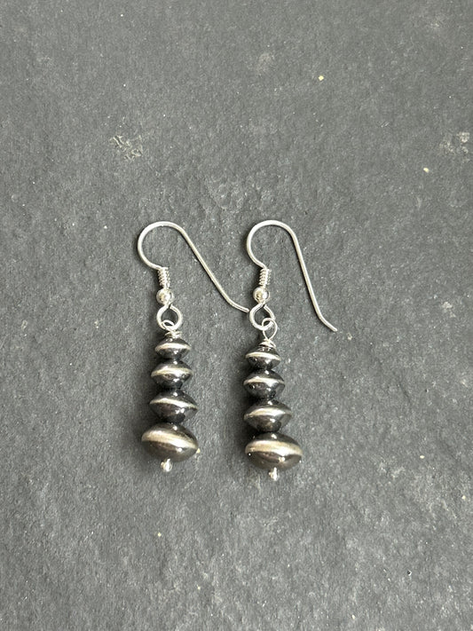 Sterling Silver Tapered Saucer Pearl Dangle Earrings