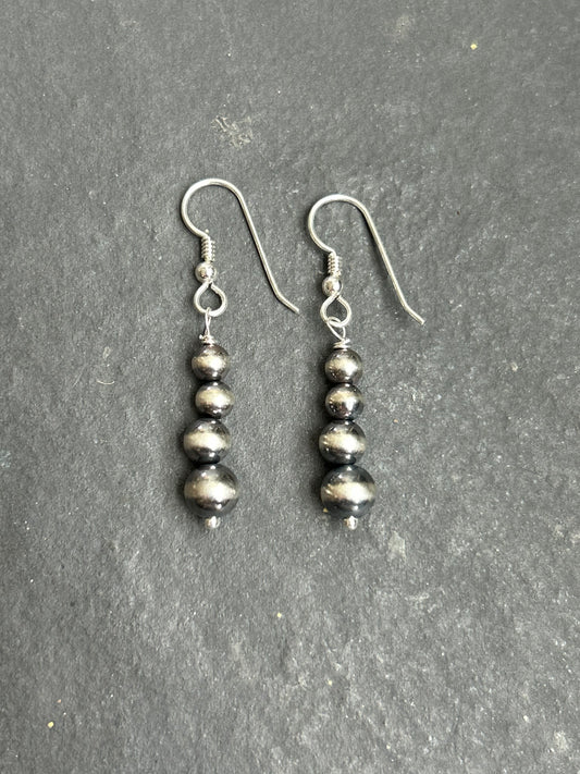 Sterling Silver Tapered Round Pearl Dangle Earrings