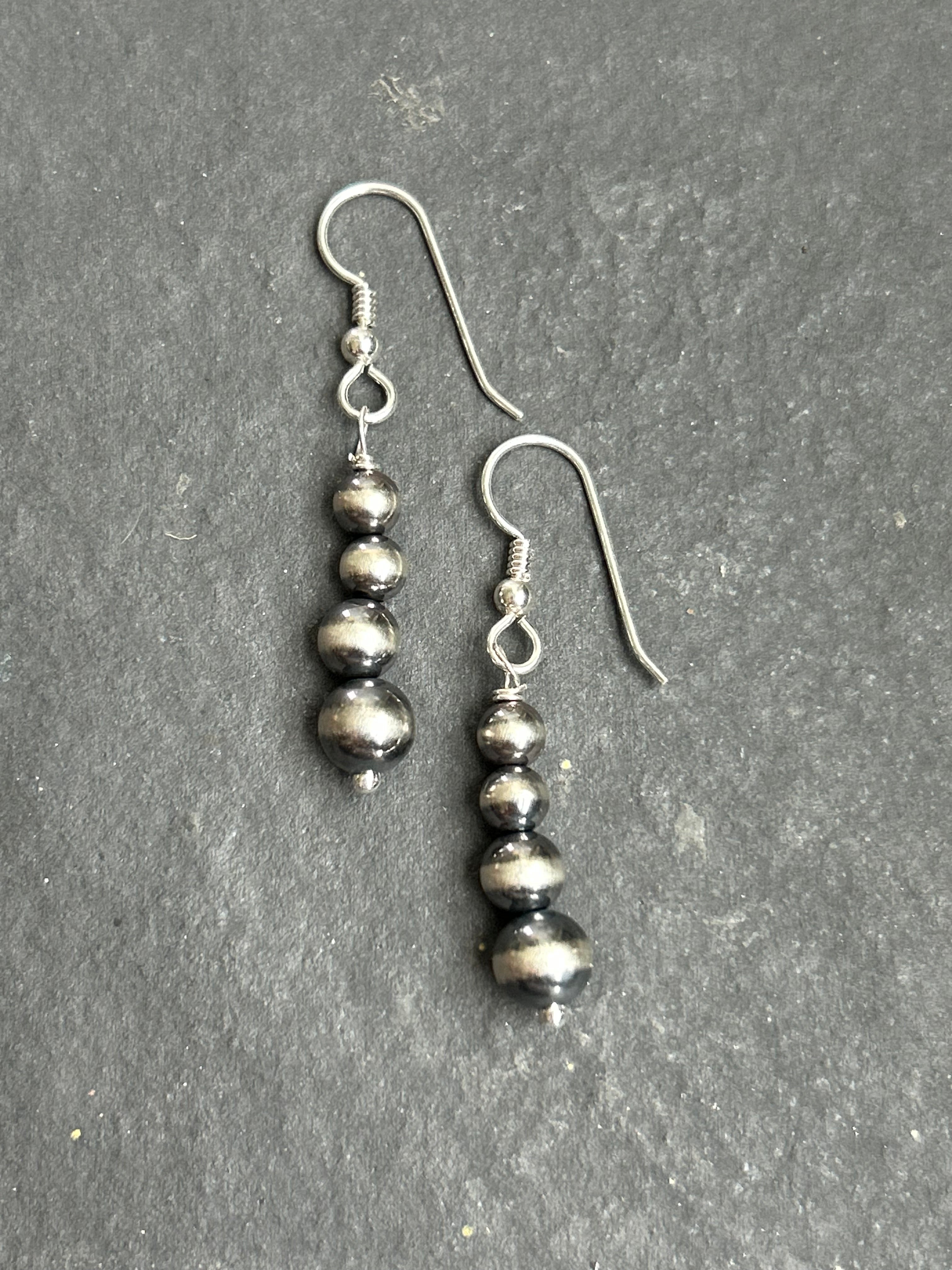 Sterling Silver Tapered Round Pearl Dangle Earrings