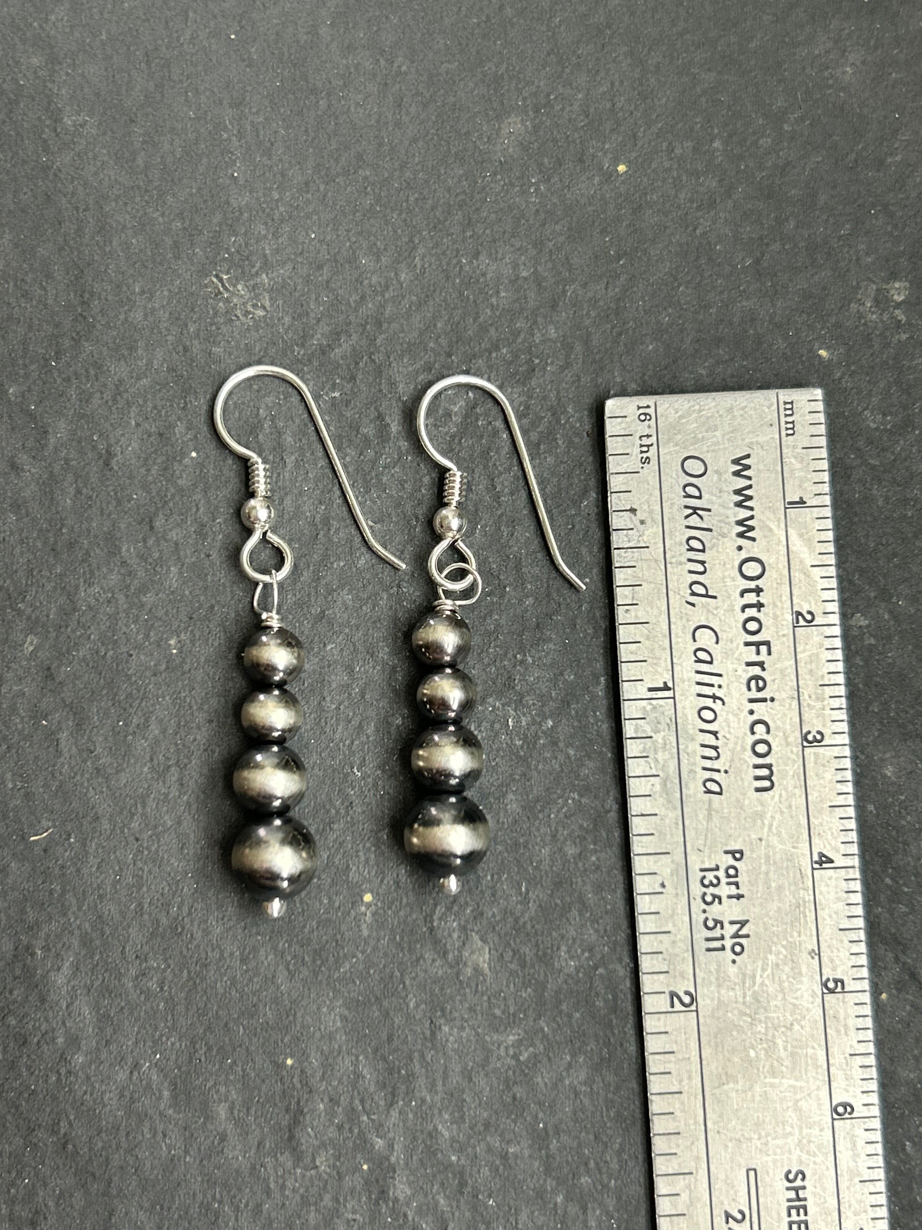Sterling Silver Tapered Round Pearl Dangle Earrings