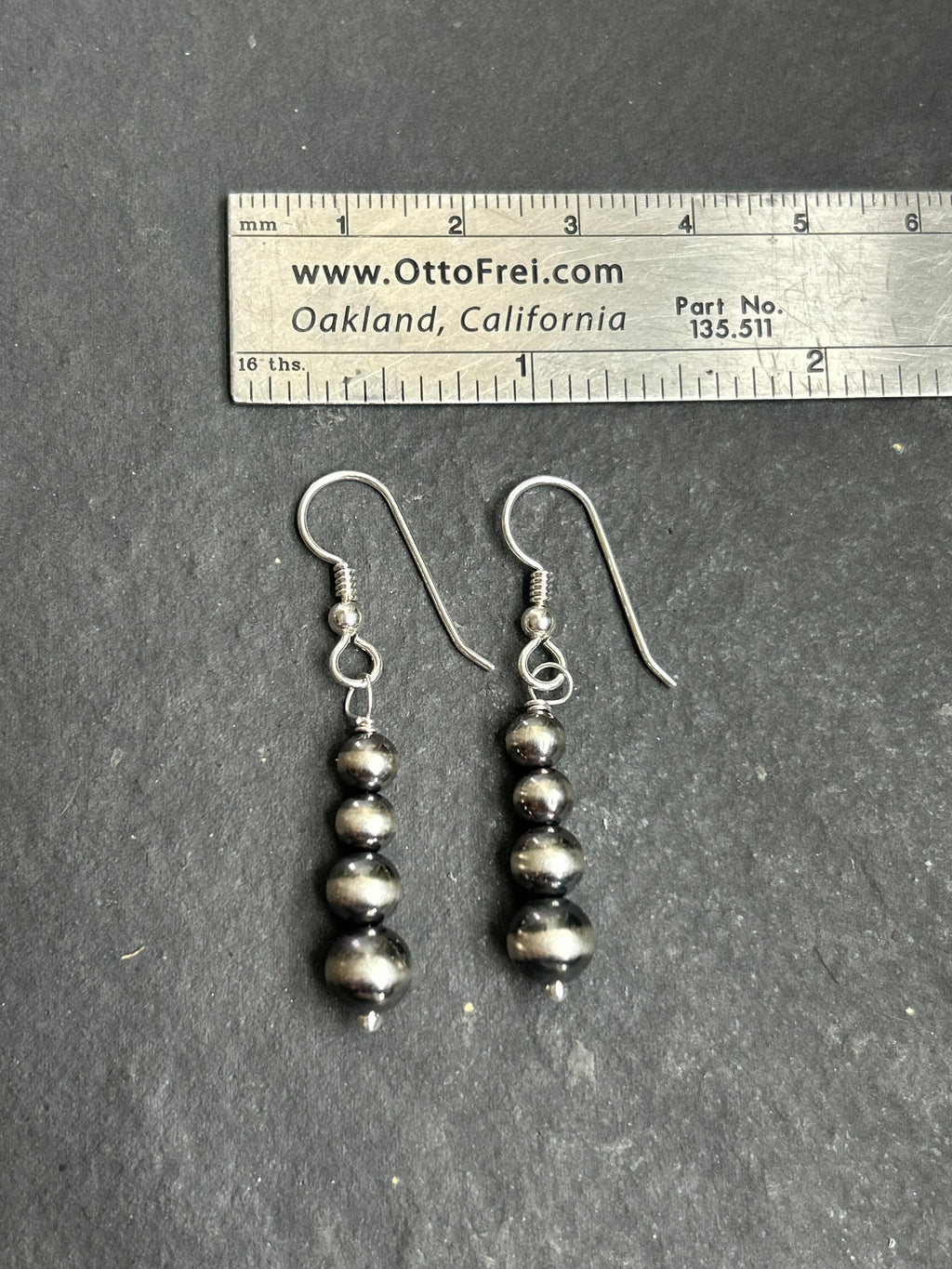 Sterling Silver Tapered Round Pearl Dangle Earrings