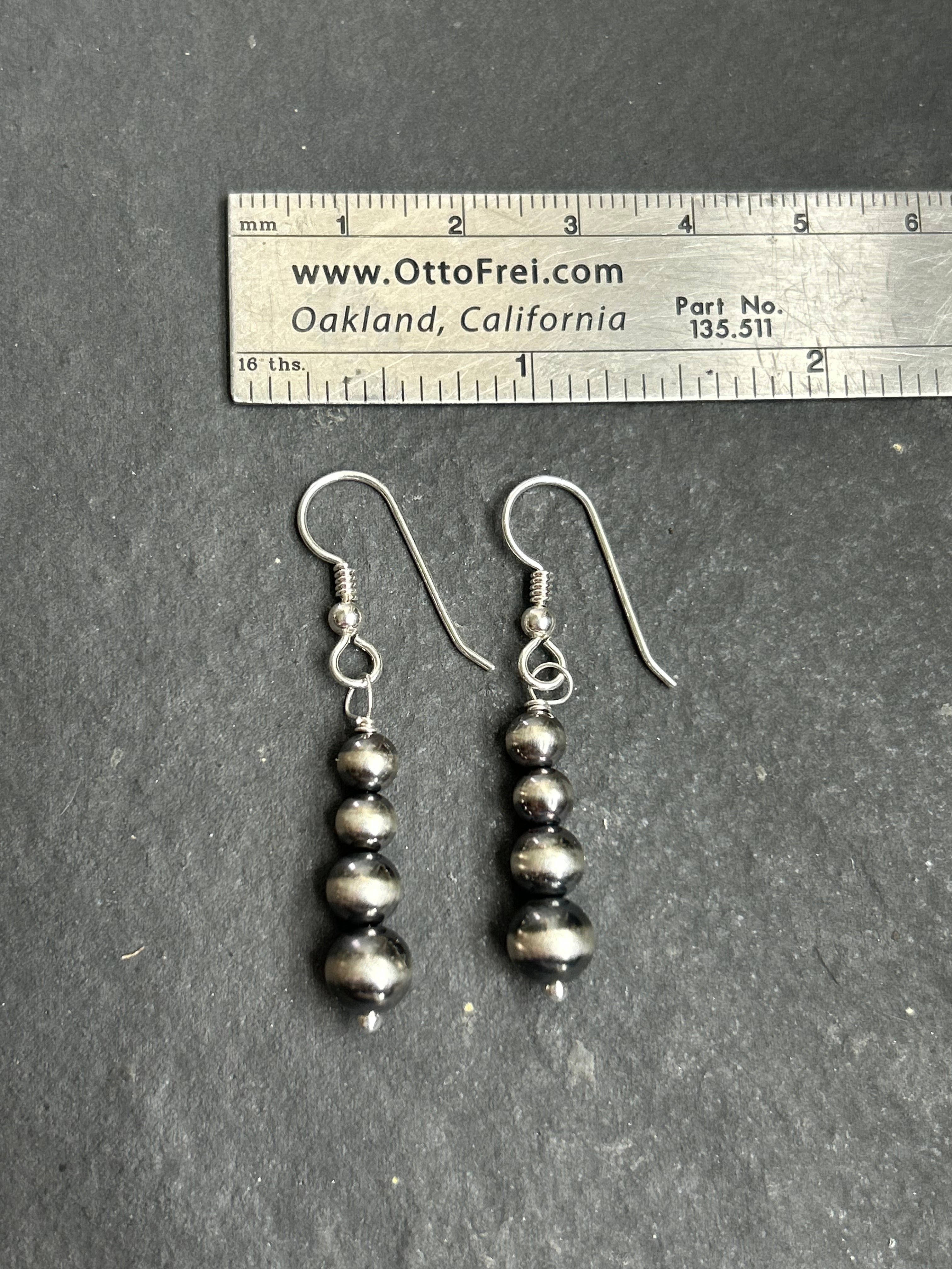 Sterling Silver Tapered Round Pearl Dangle Earrings