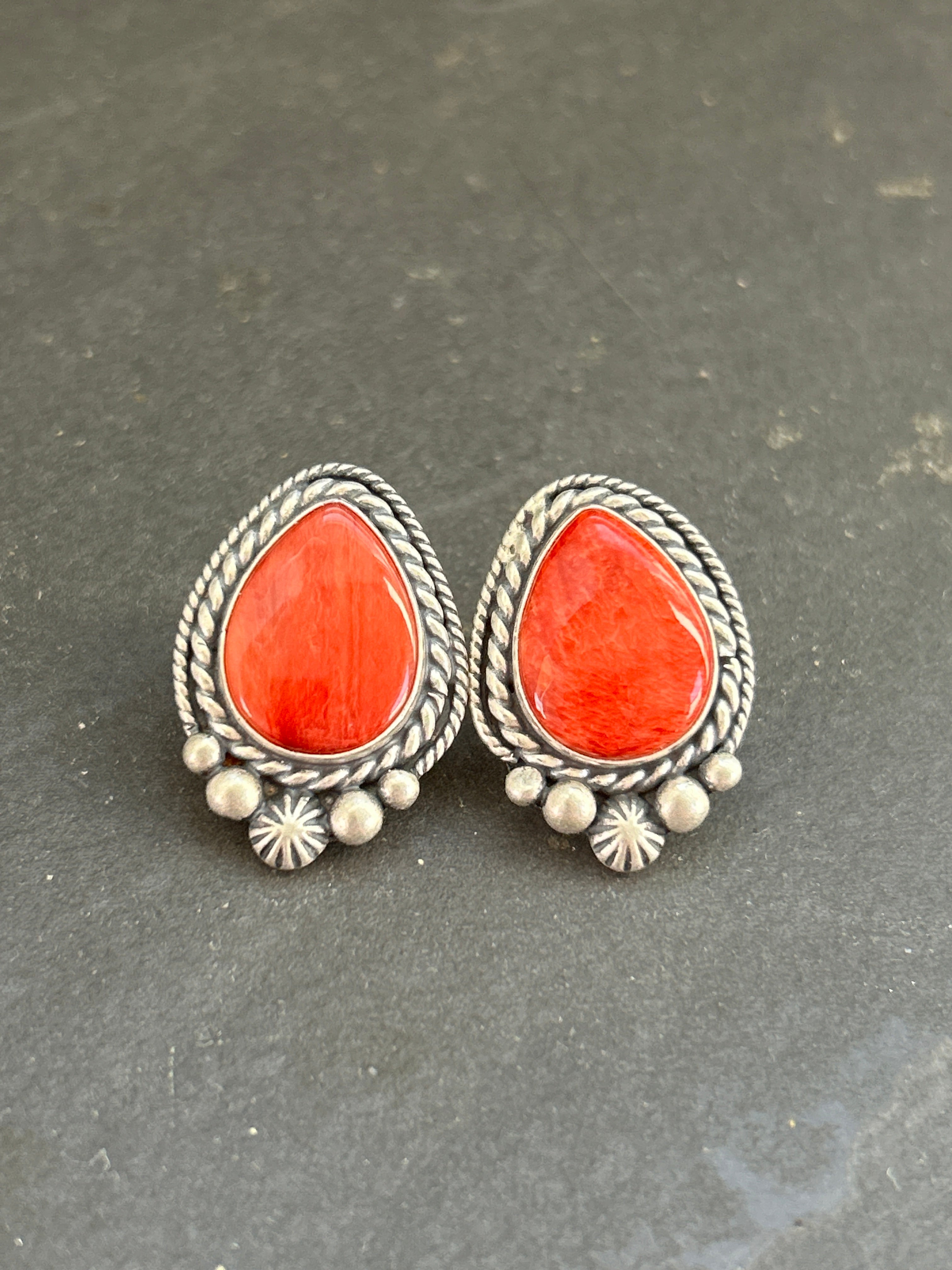 Red Spiny Stud Earrings