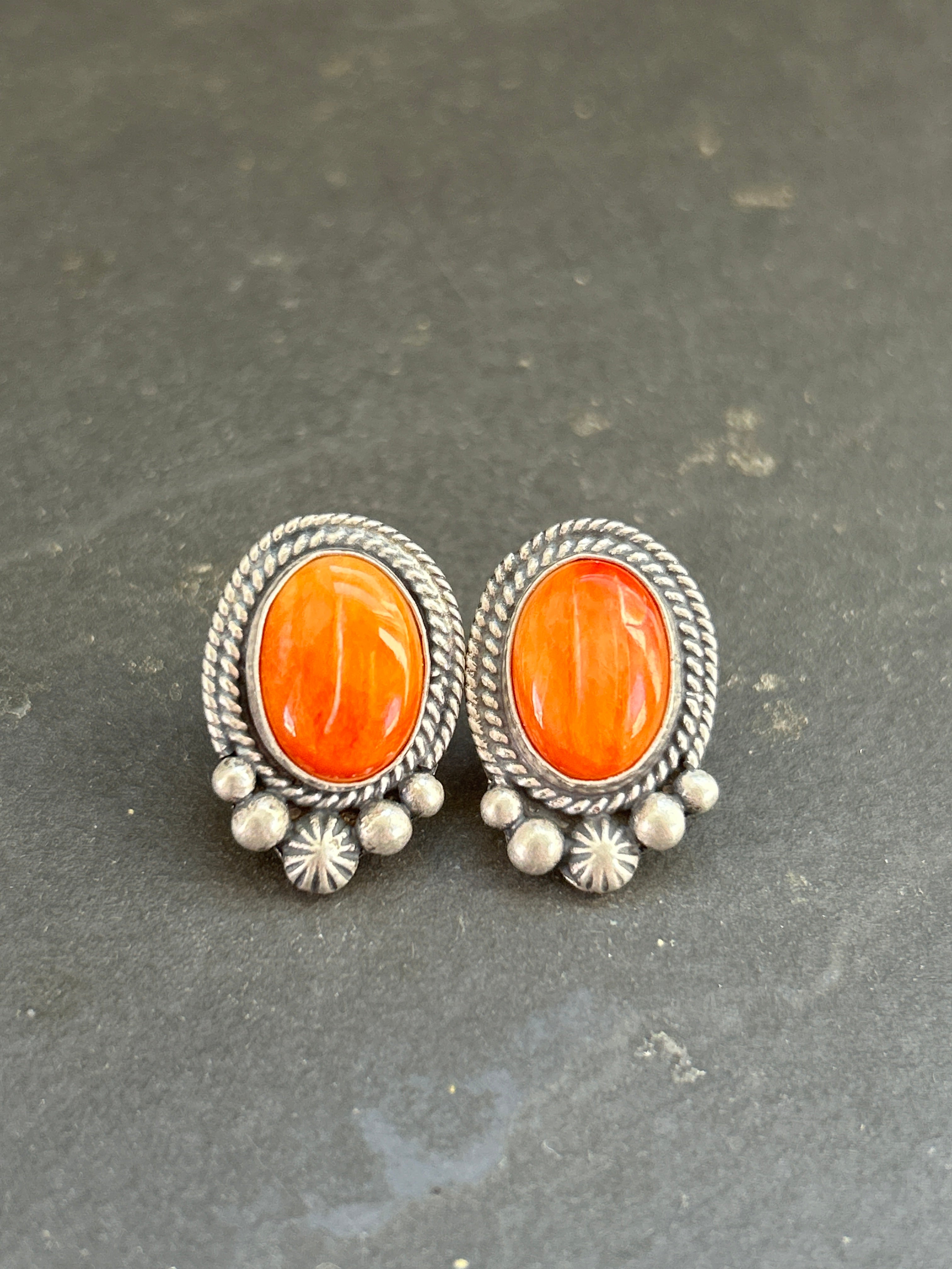Orange Spiny Stud Earrings Style #1