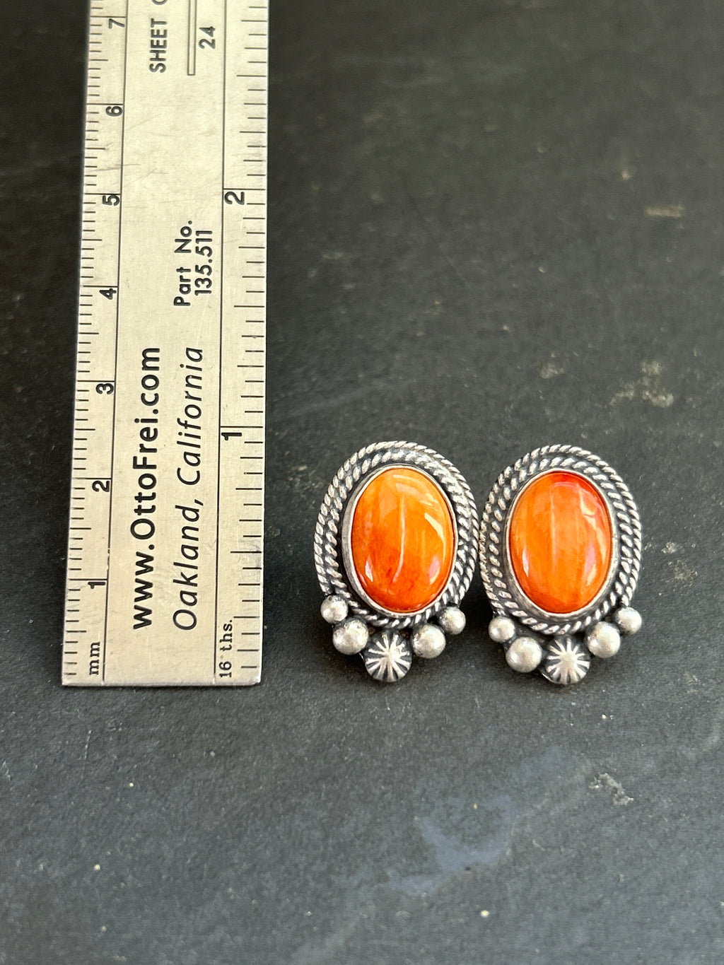 Orange Spiny Stud Earrings Style #1