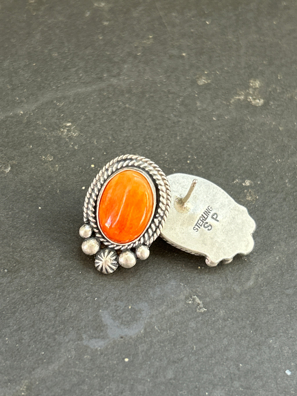 Orange Spiny Stud Earrings Style #1