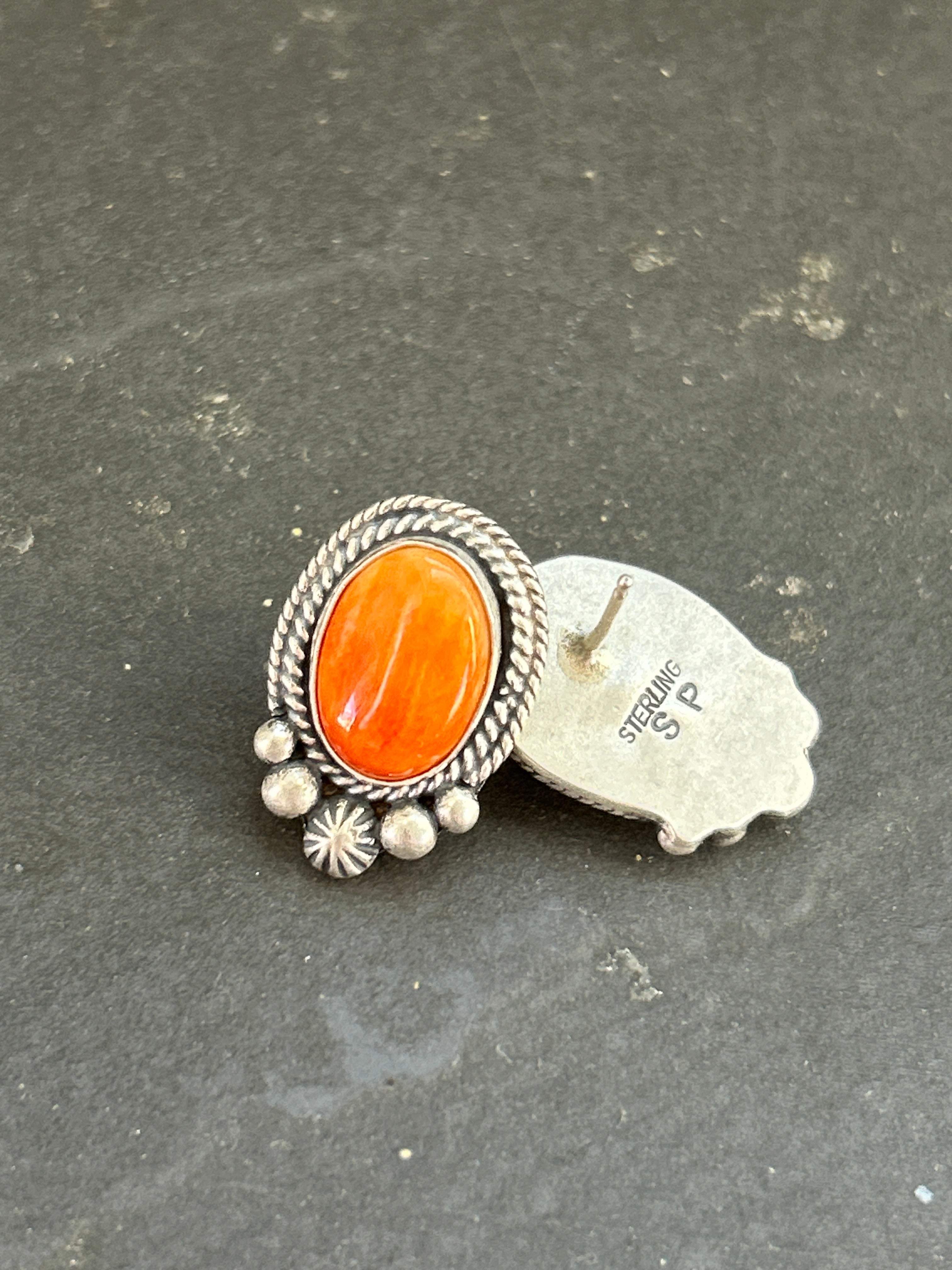 Orange Spiny Stud Earrings Style #1