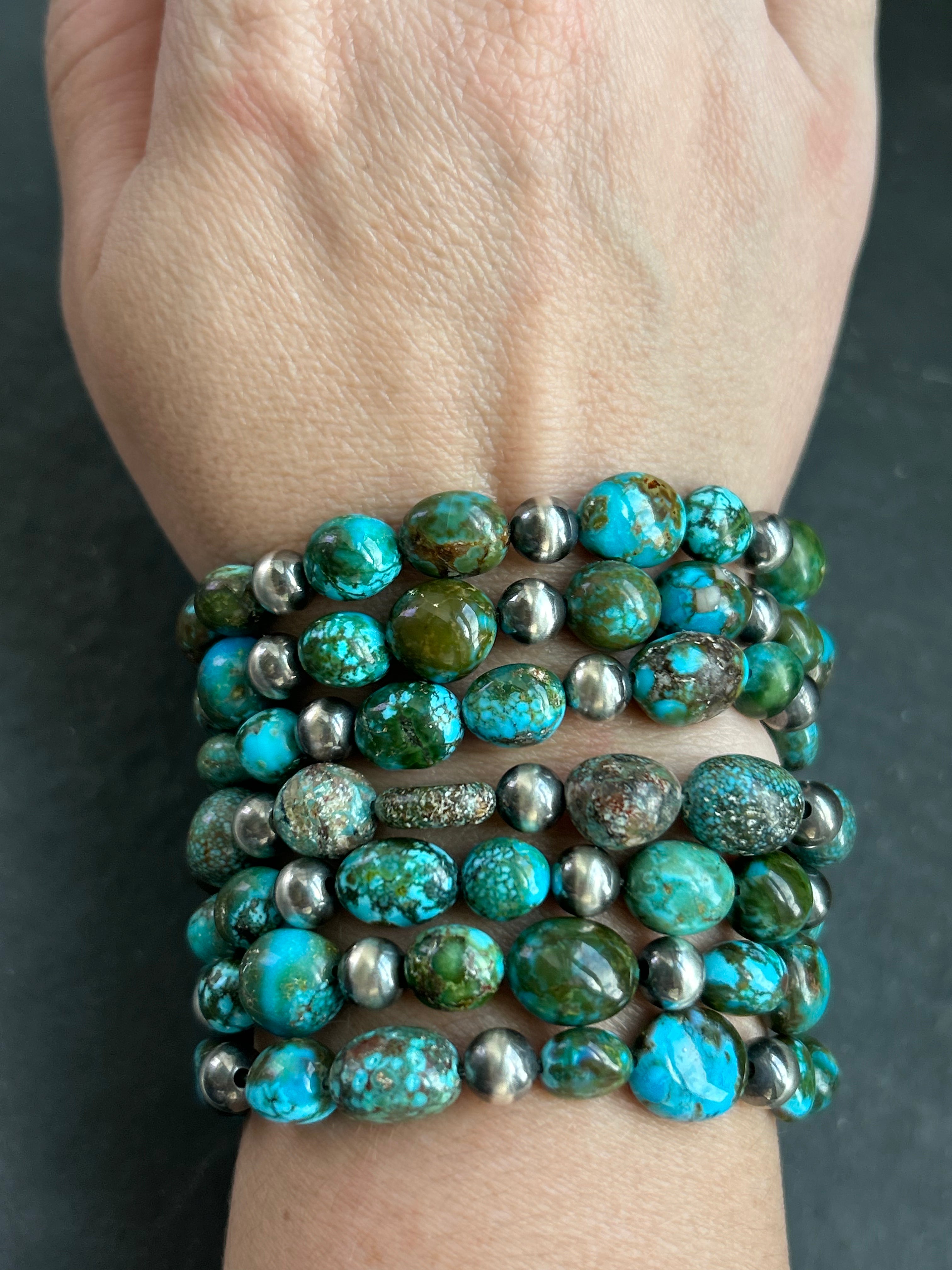 Spiderweb Kingman Turquoise Stretchy Stacker Bracelet