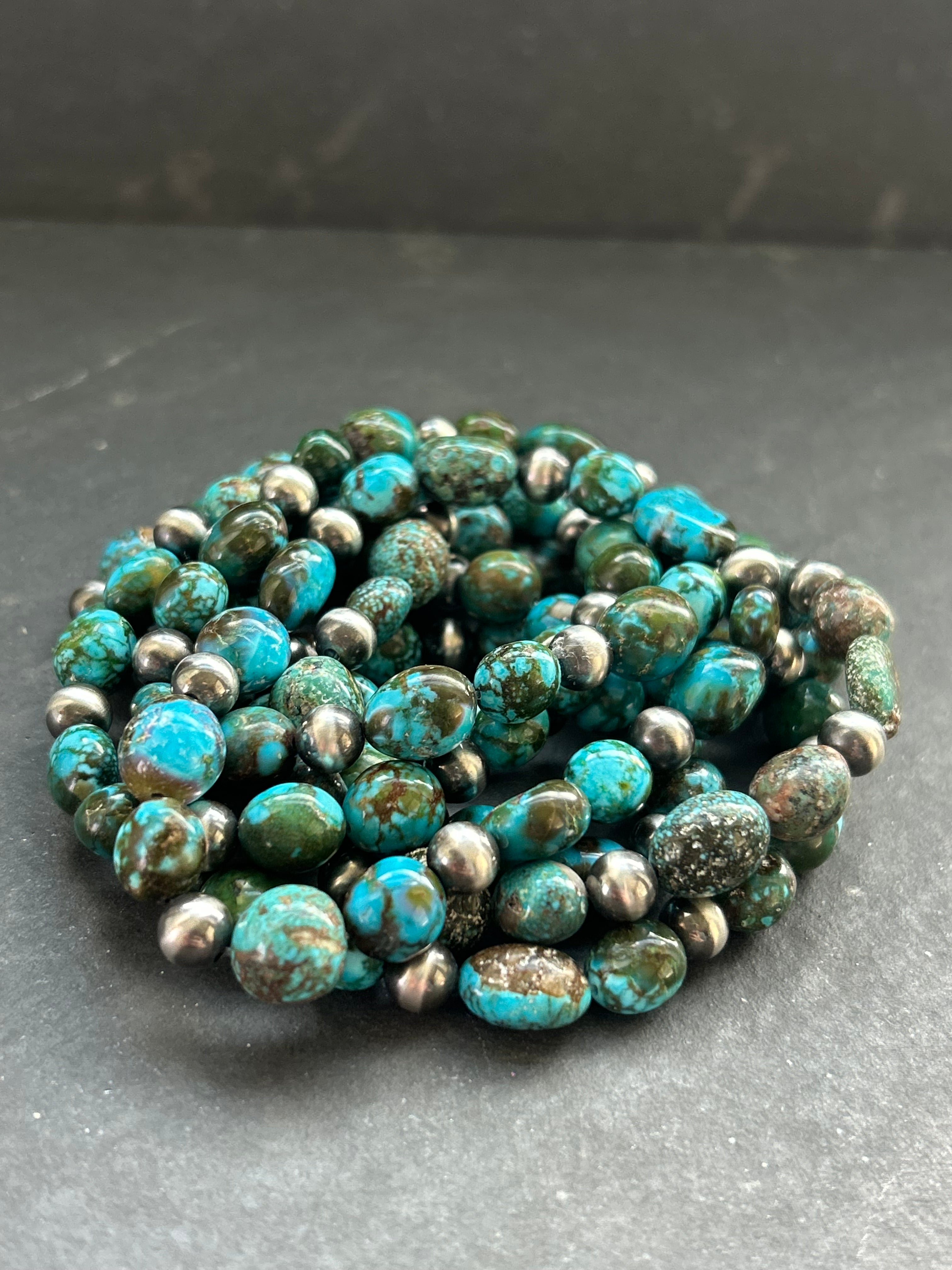 Spiderweb Kingman Turquoise Stretchy Stacker Bracelet