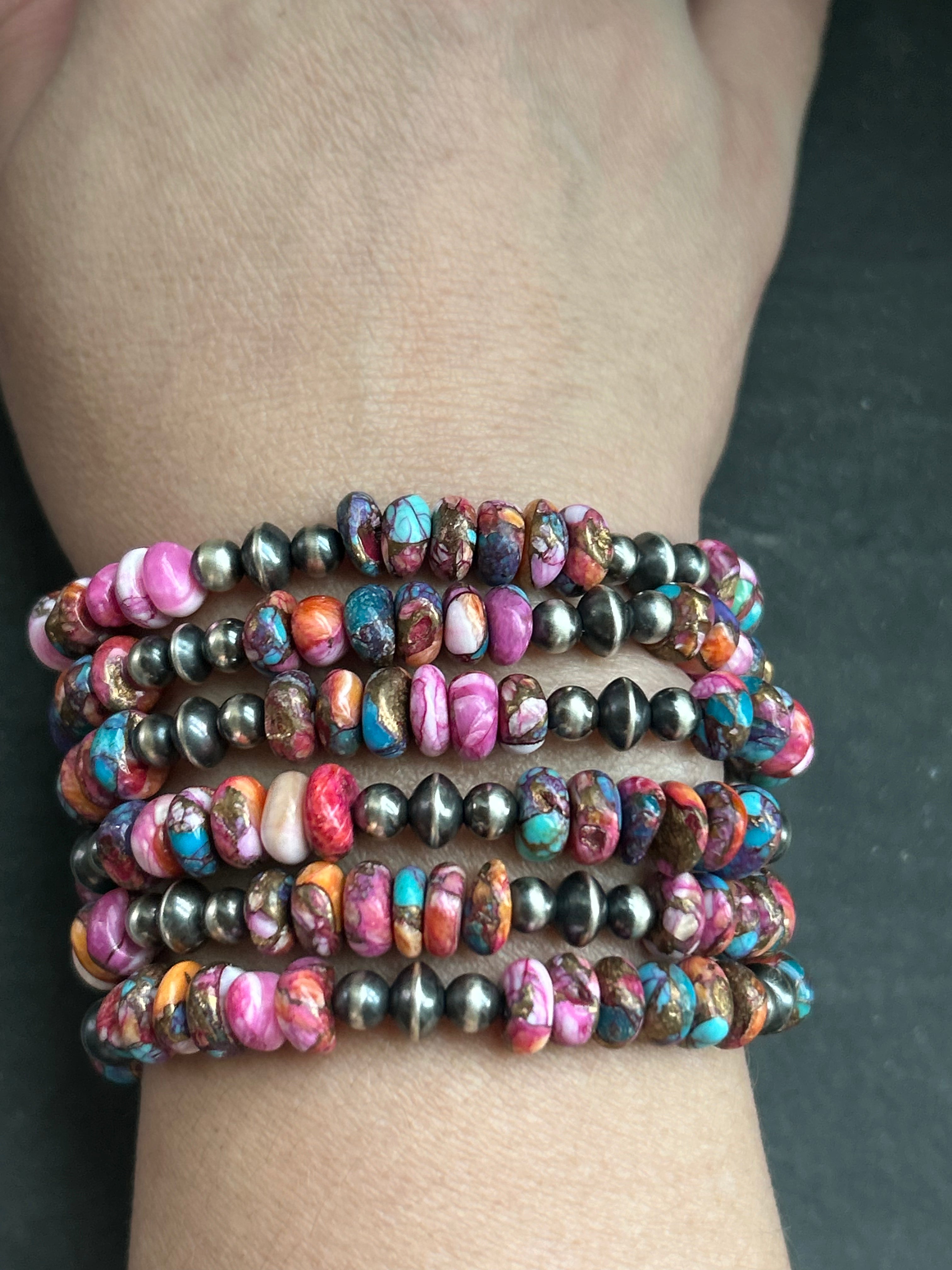 Pink Dahlia Stretchy Stacker Bracelet