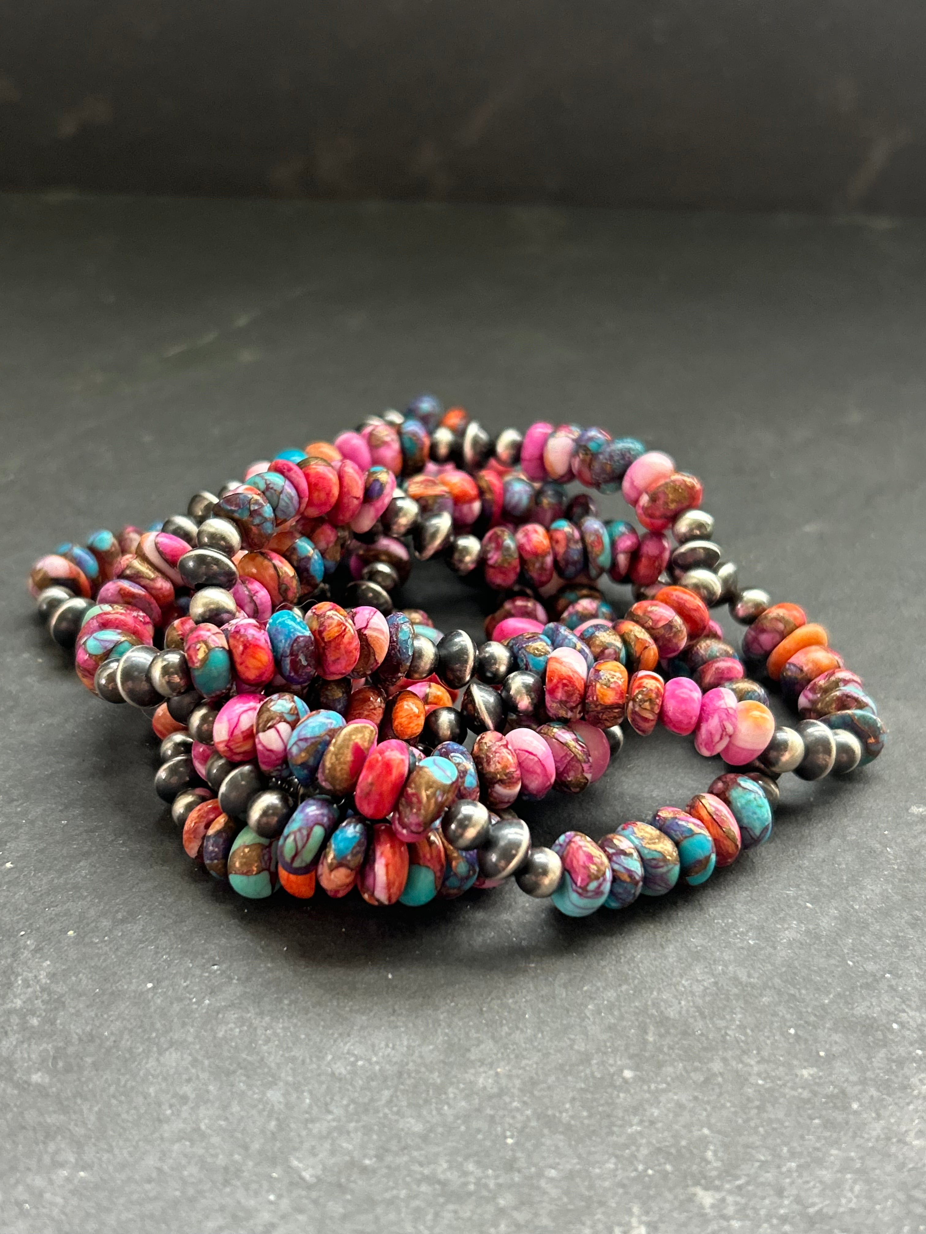 Pink Dahlia Stretchy Stacker Bracelet