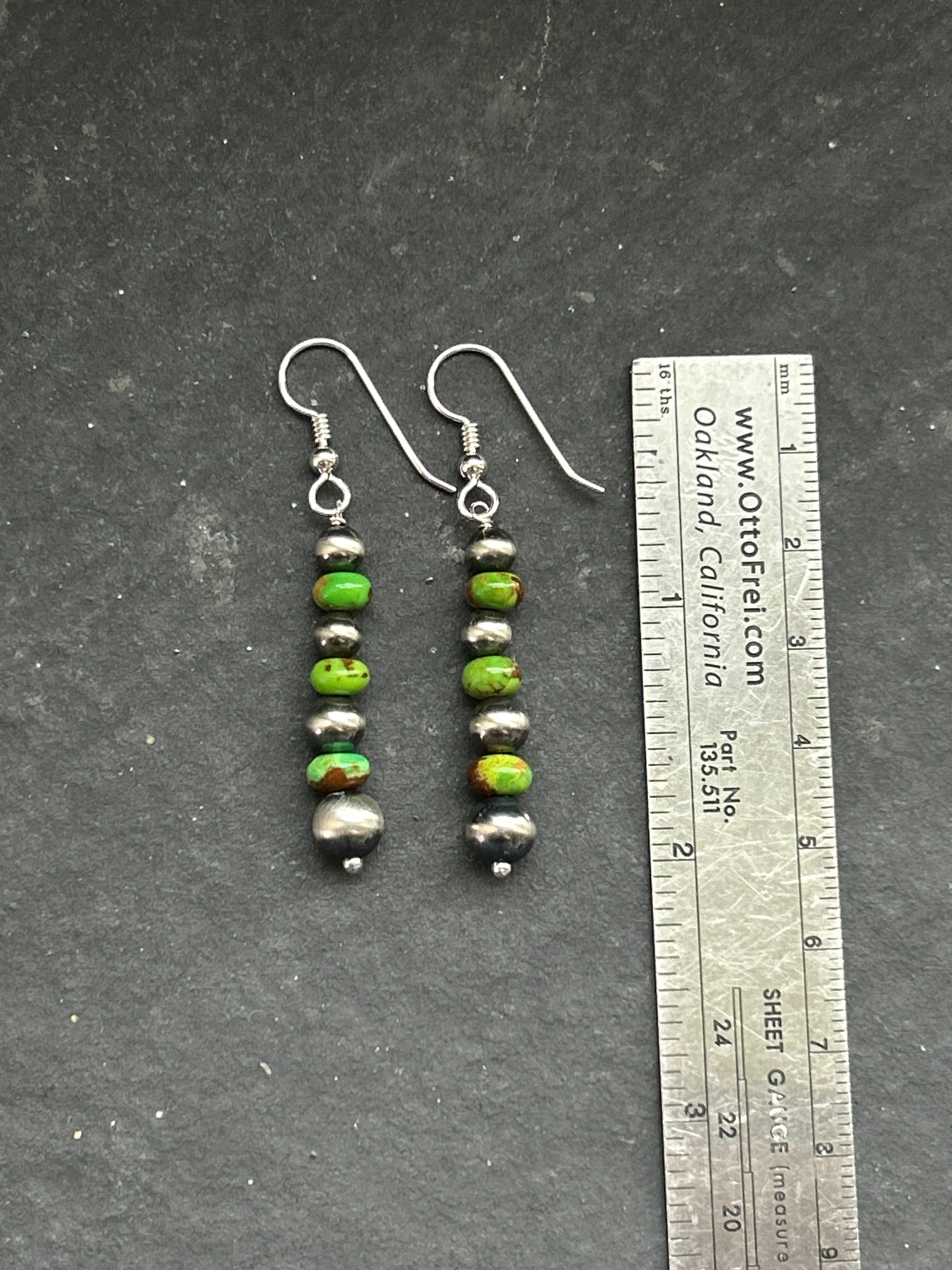 Green Mohave Tapered Round Pearl Dangle Earrings Style #1