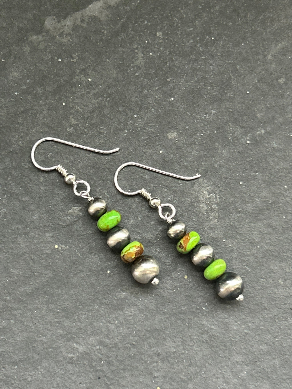Green Mohave Tapered Round Pearl Dangle Earrings Style #2