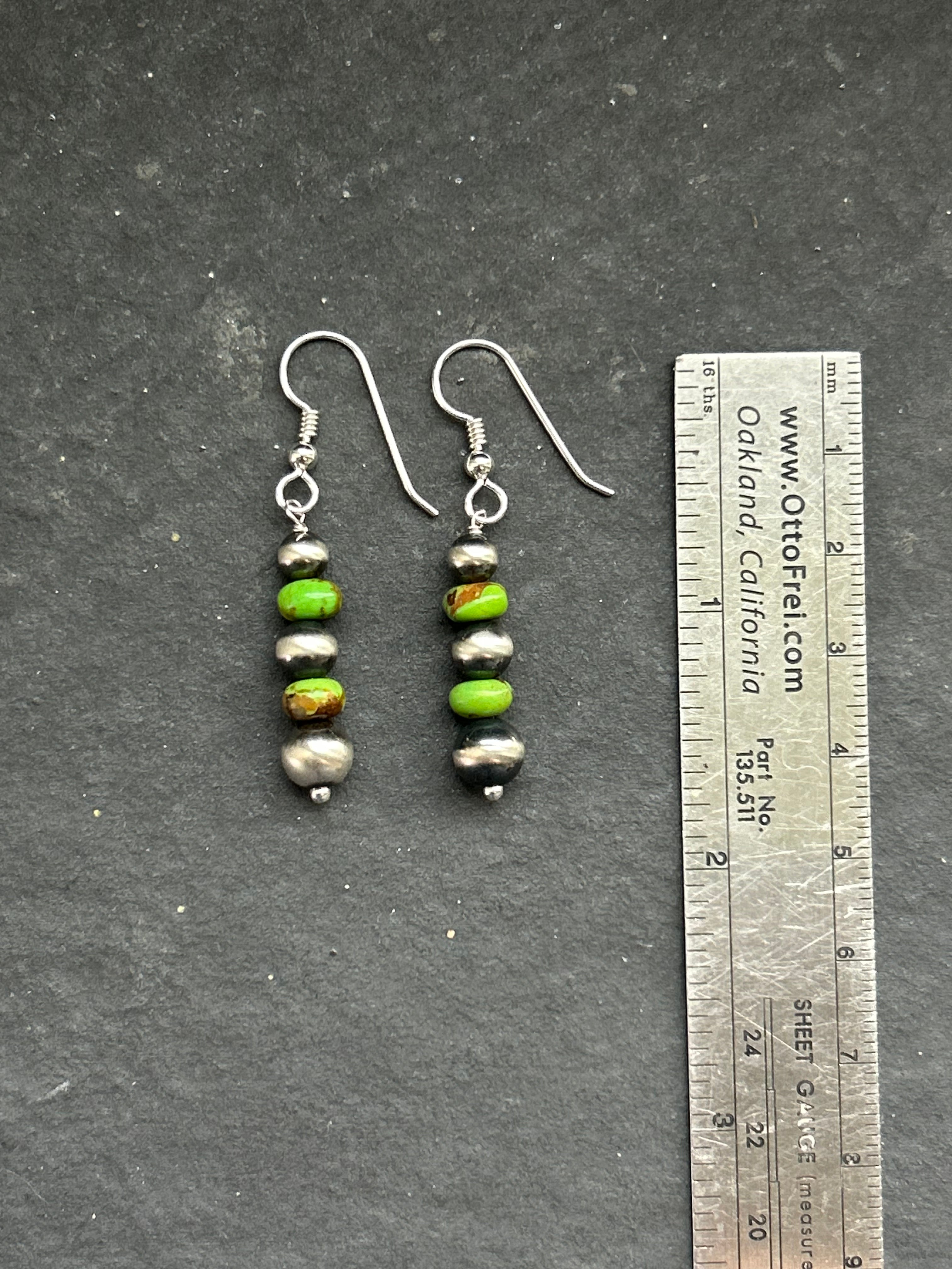 Green Mohave Tapered Round Pearl Dangle Earrings Style #2