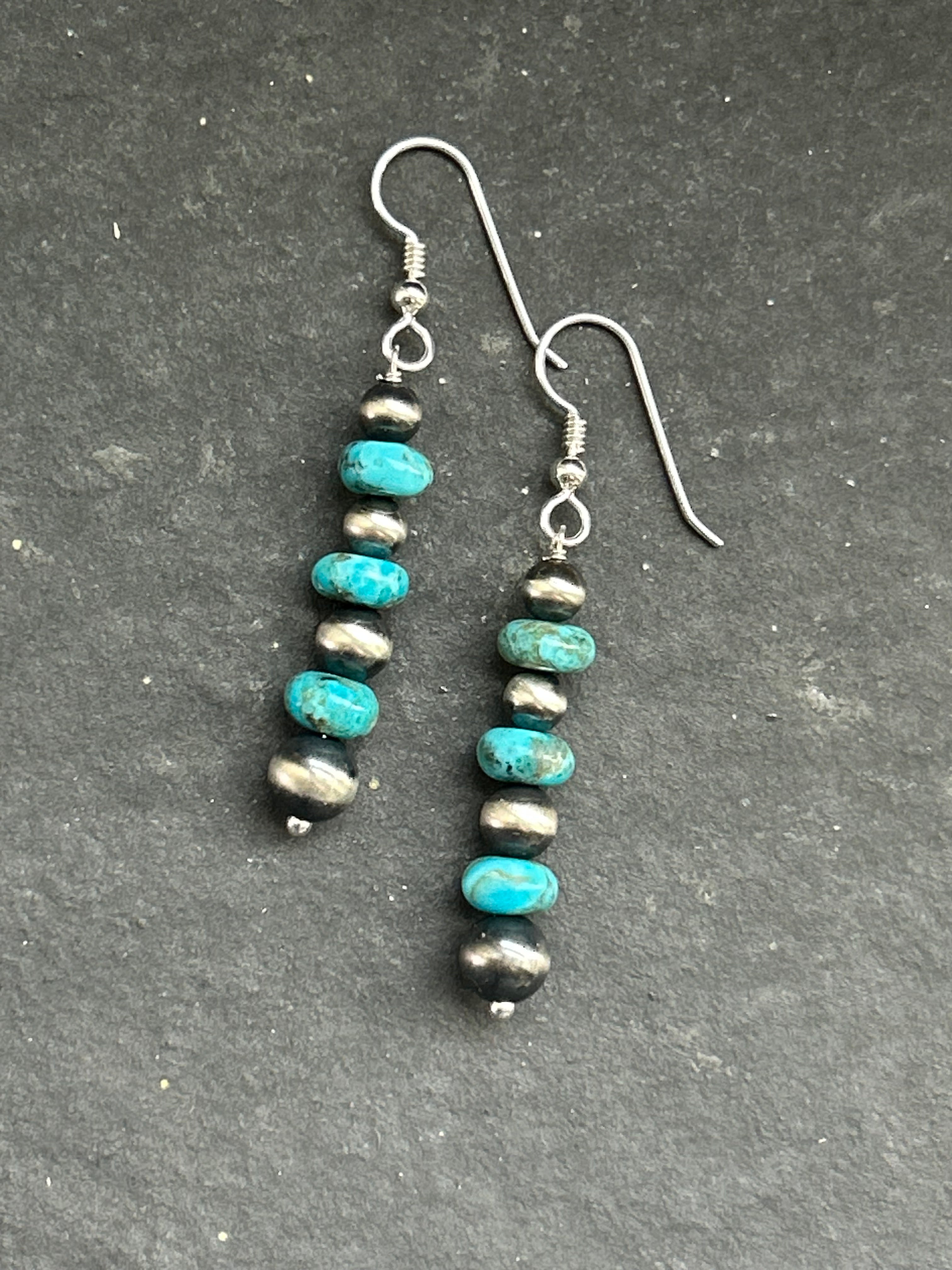 Neon Blue Wrangler Round Pearl Tapered Dangle Earrings Style #1