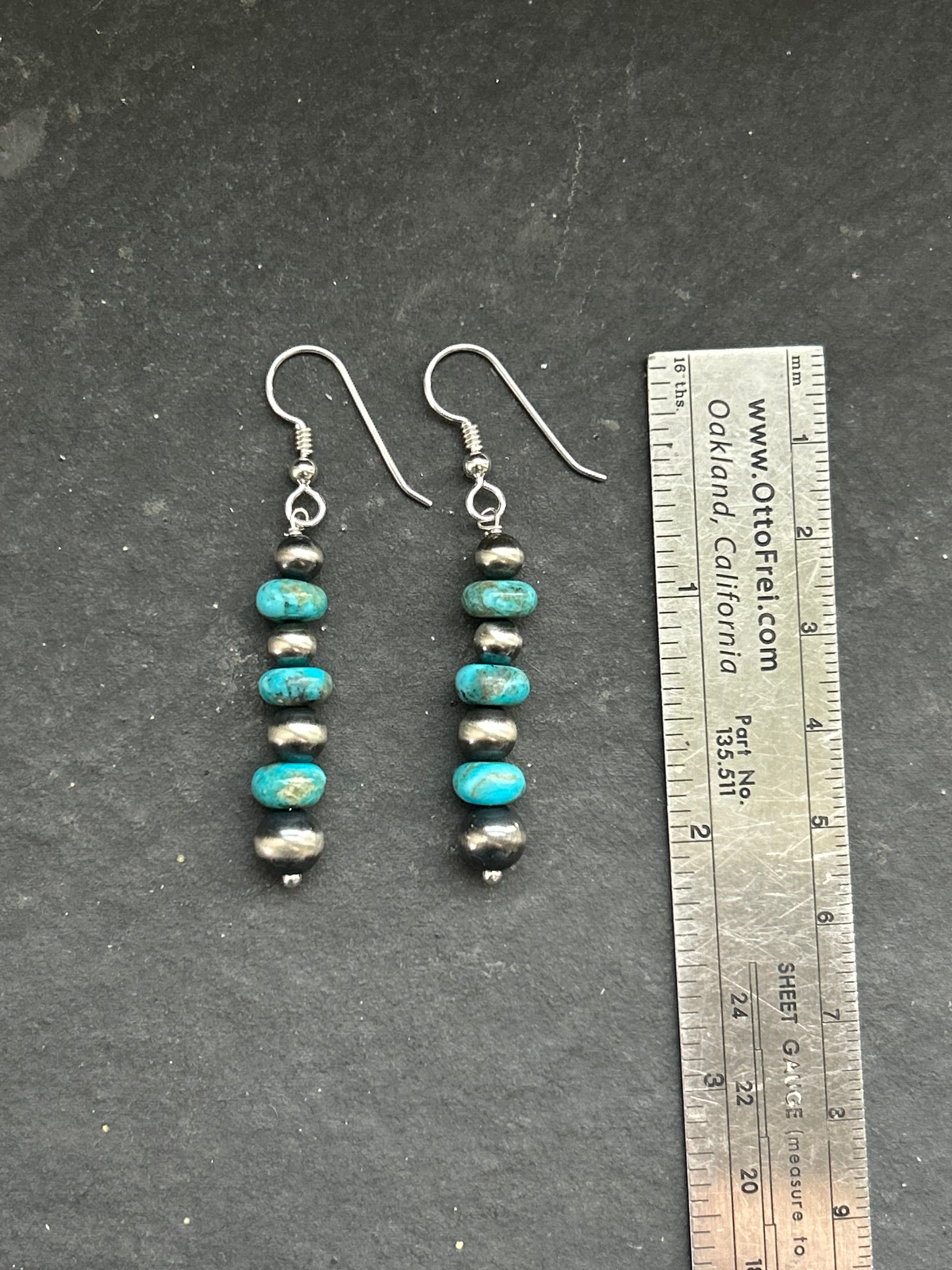 Neon Blue Wrangler Round Pearl Tapered Dangle Earrings Style #1