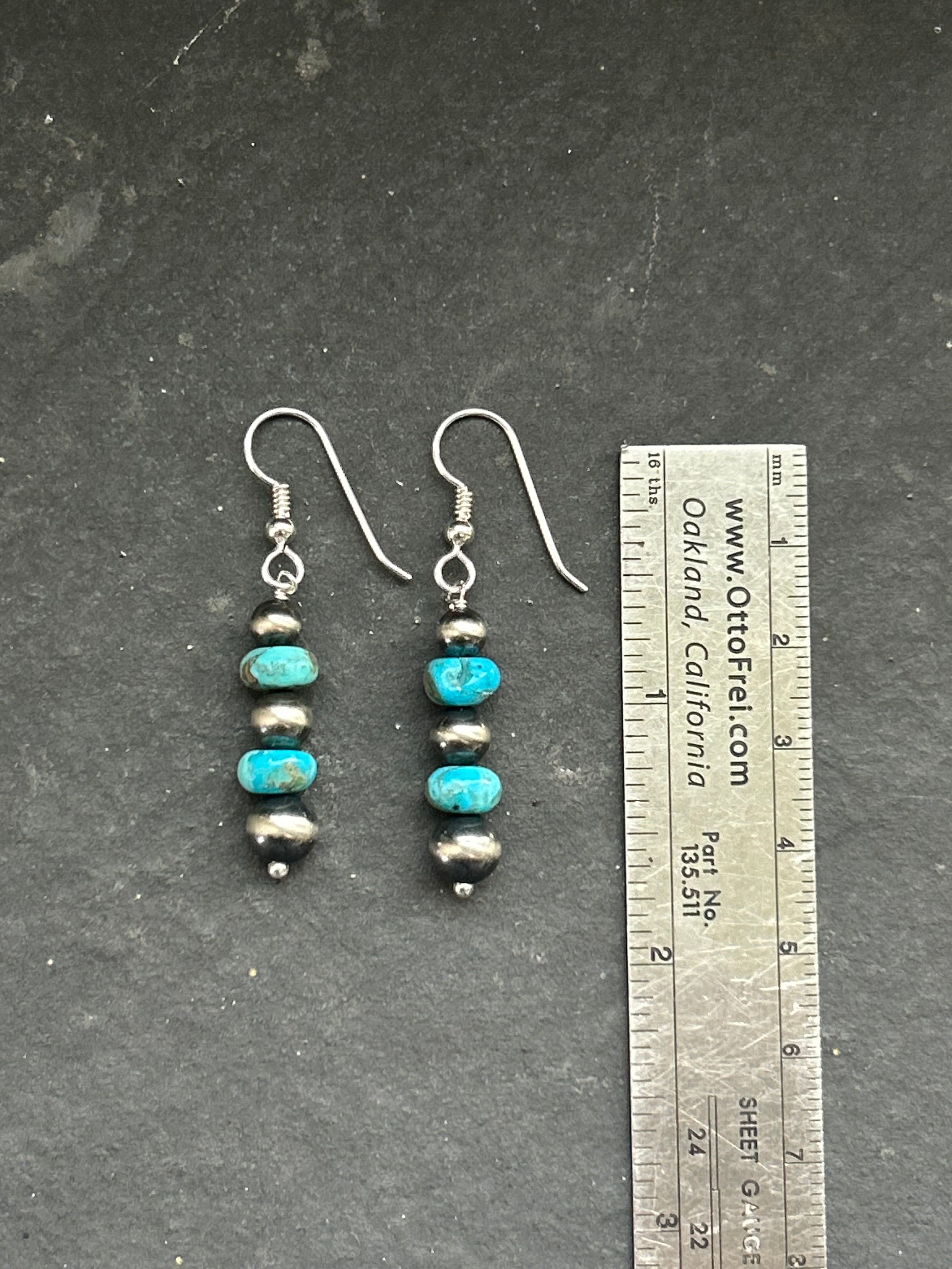 Neon Blue Wrangler Round Pearl Tapered Dangle Earrings